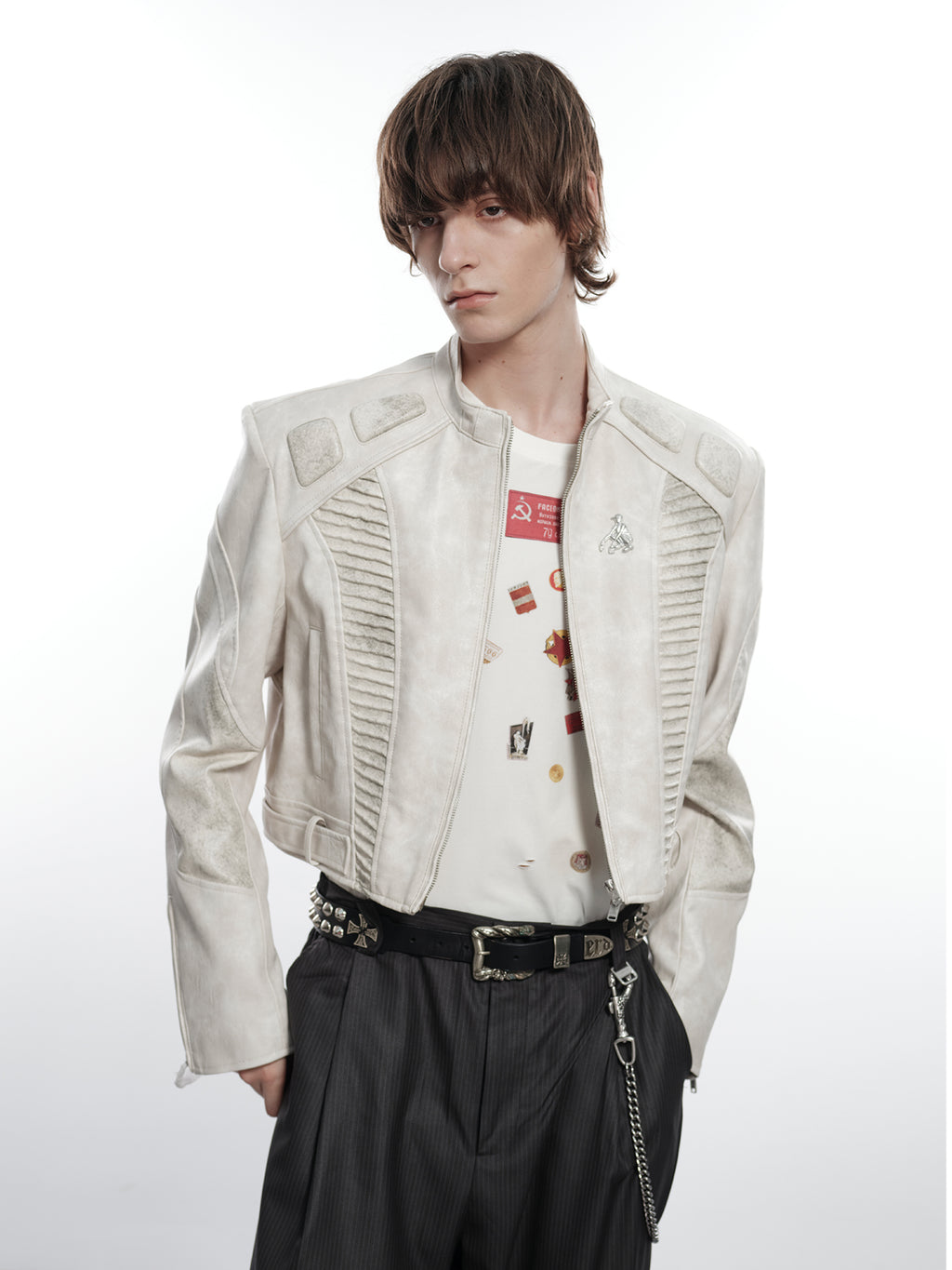 FACEONLAB Akira Cropped Moto Leather Jacket