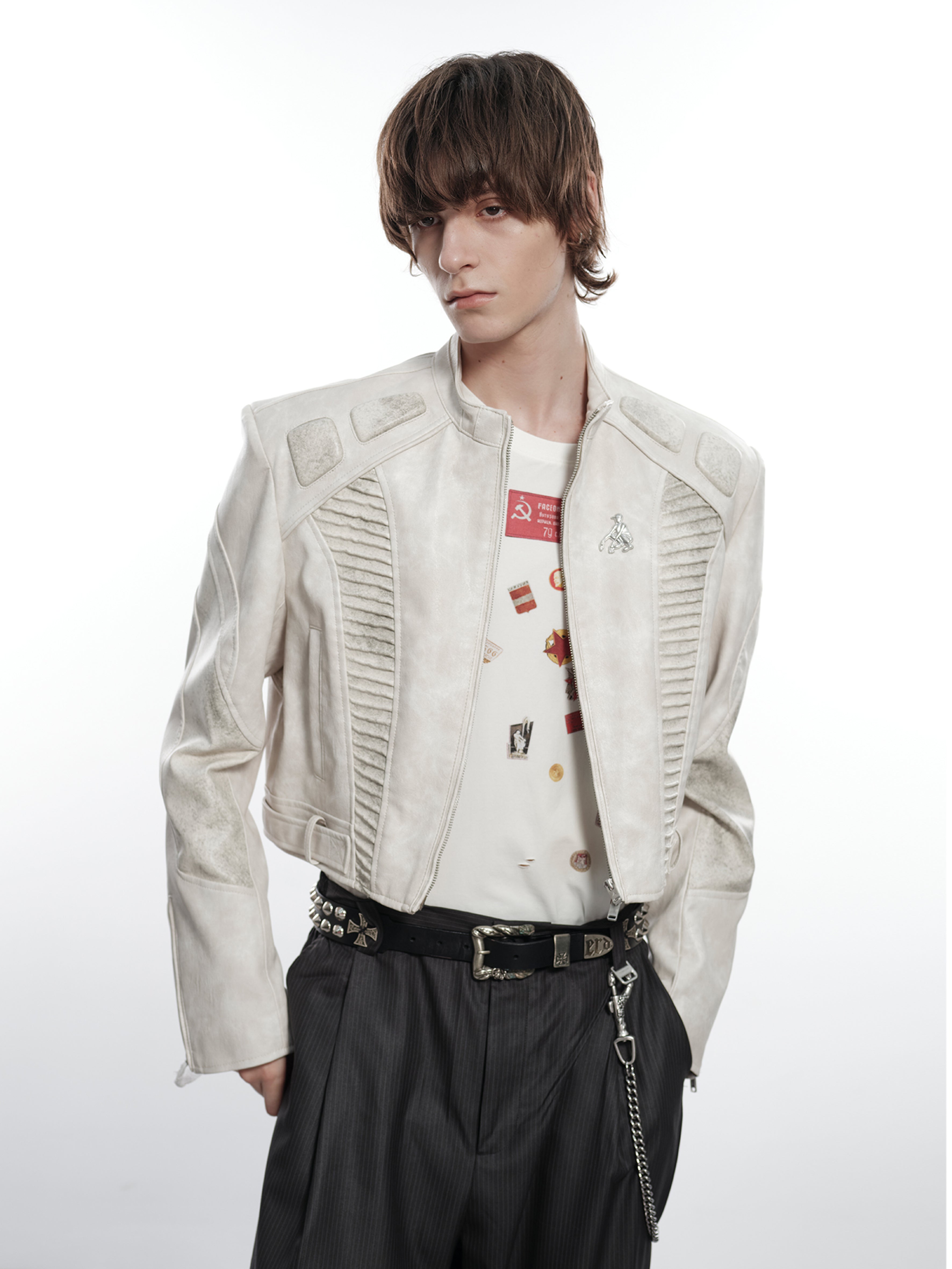 FACEONLAB Akira Cropped Moto Leather Jacket