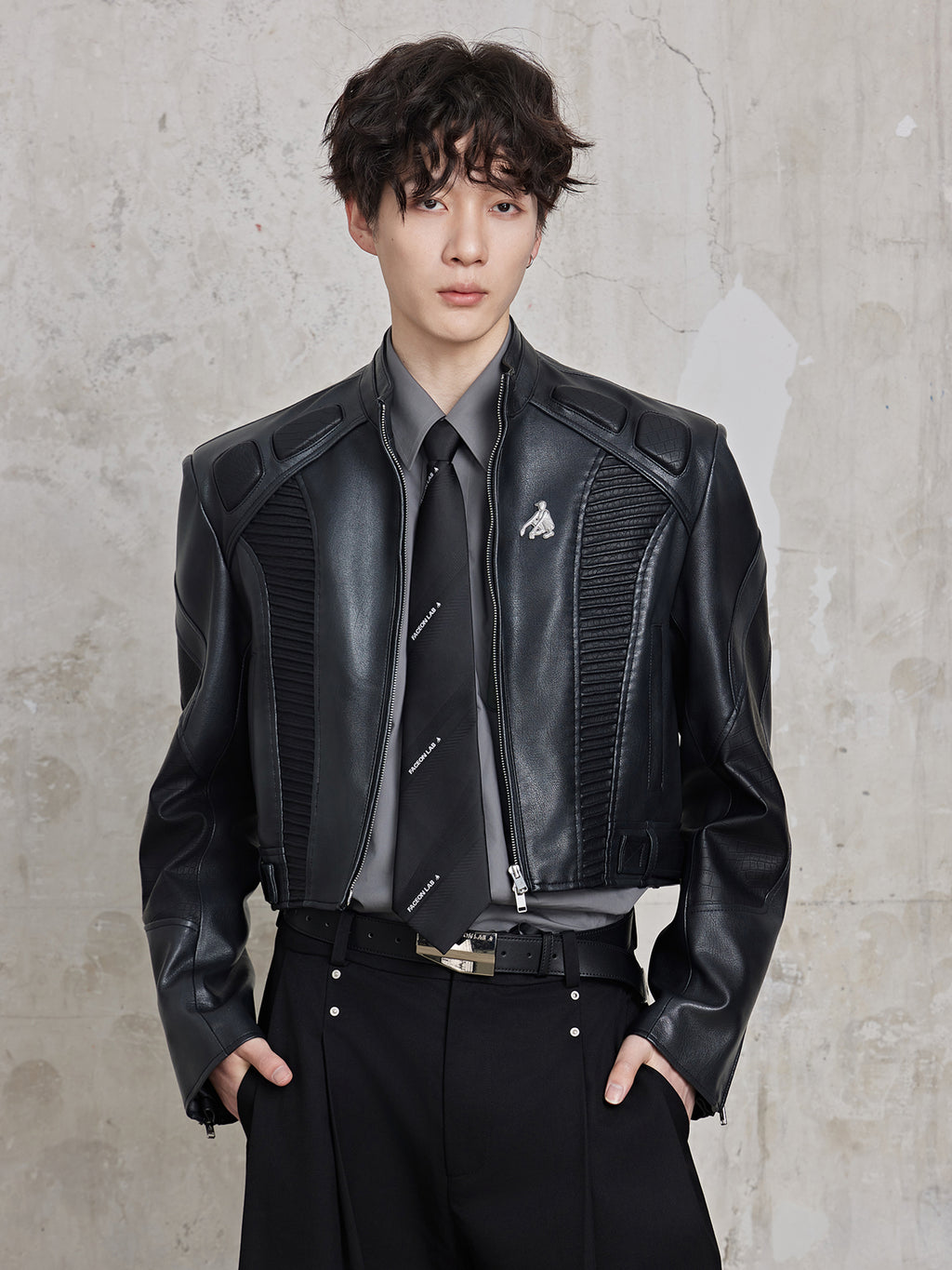 FACEONLAB Akira Cropped Moto Leather Jacket
