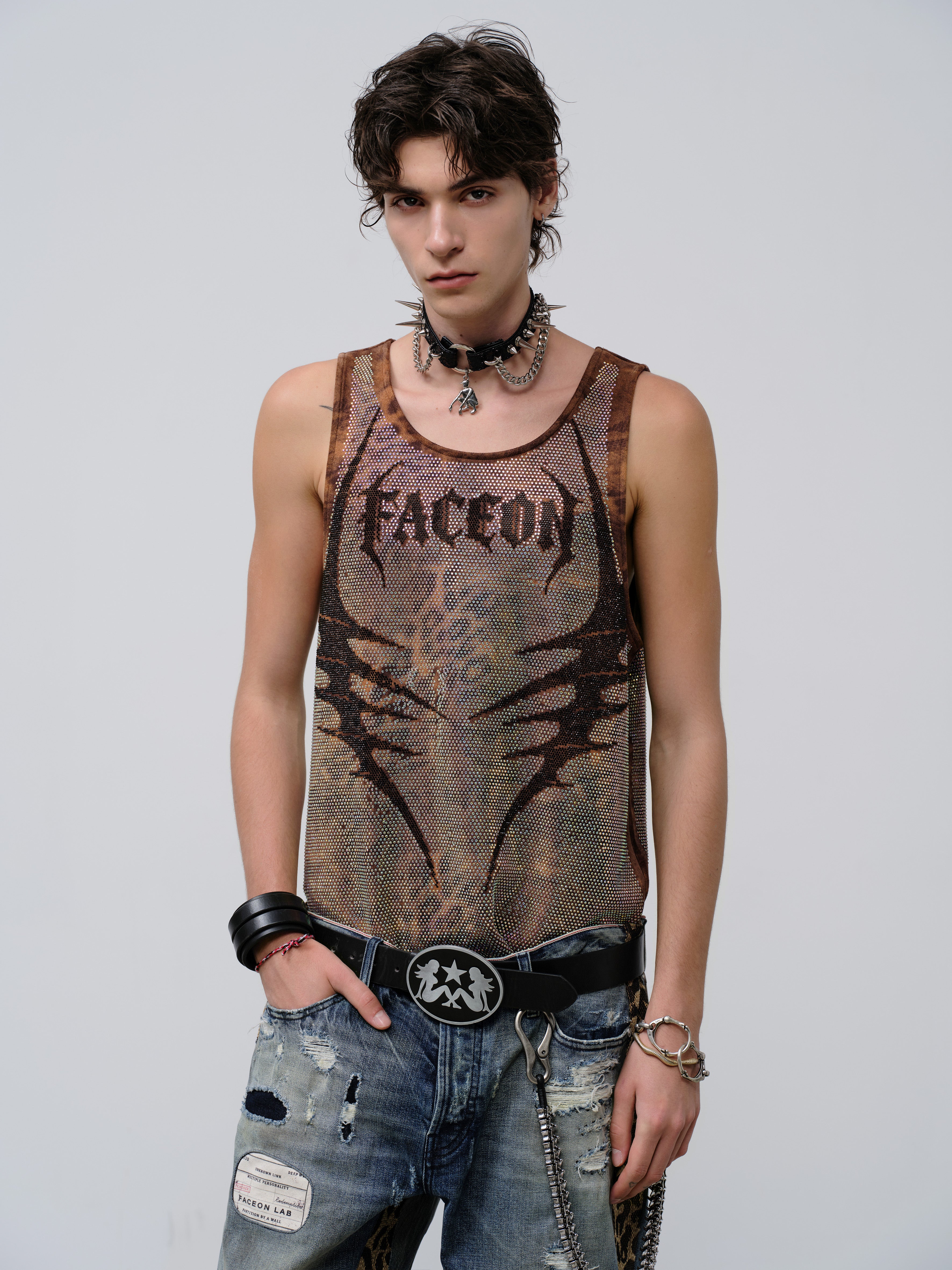 FACEONLAB Fierce Leopard Rhinestone Tank Top
