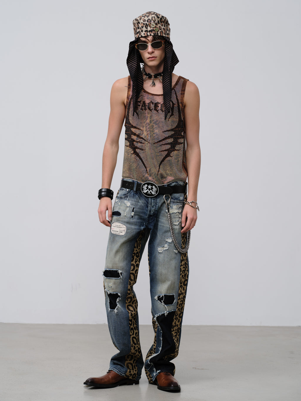 FACEONLAB Fierce Leopard Rhinestone Tank Top