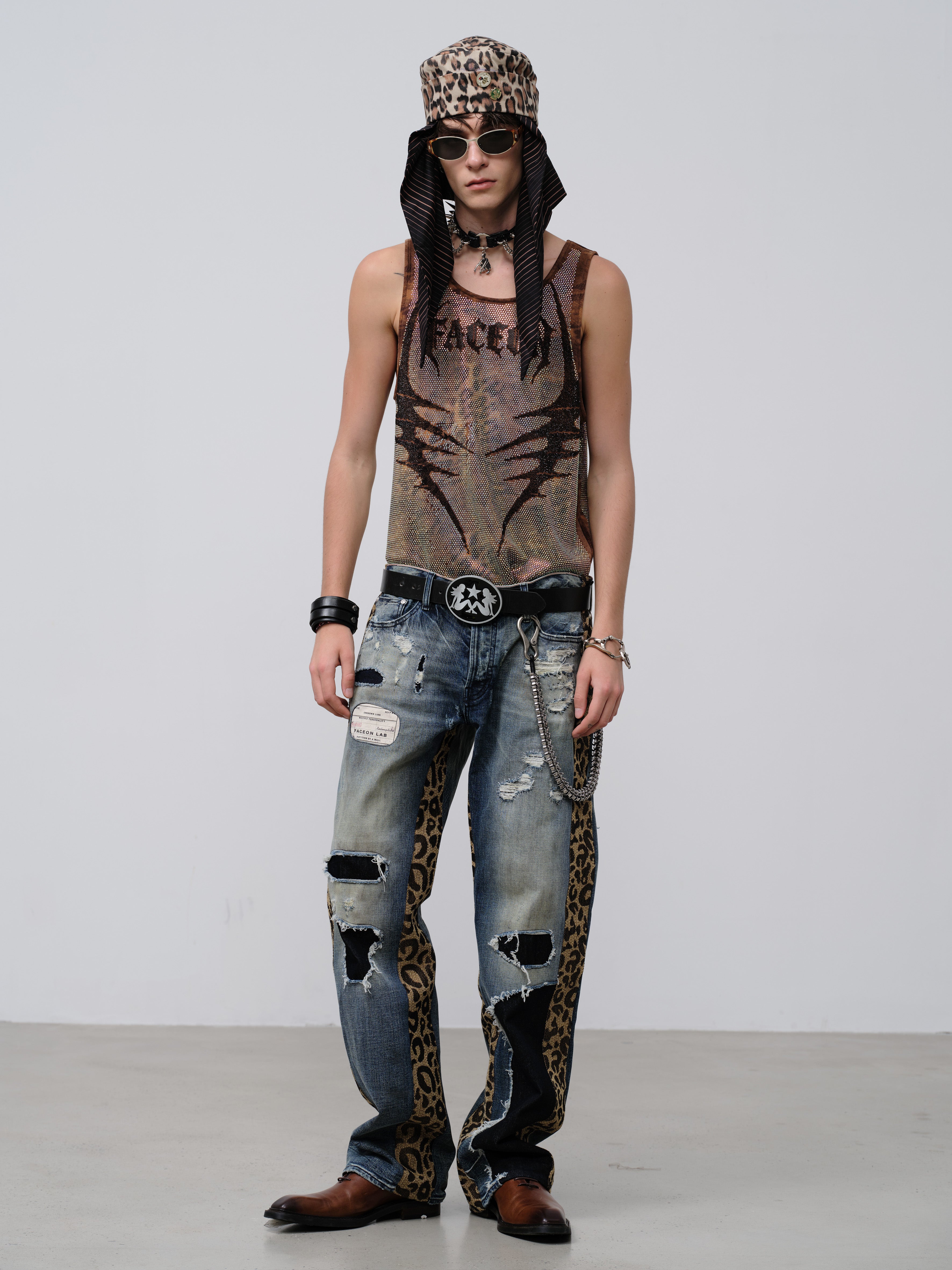 FACEONLAB Fierce Leopard Rhinestone Tank Top