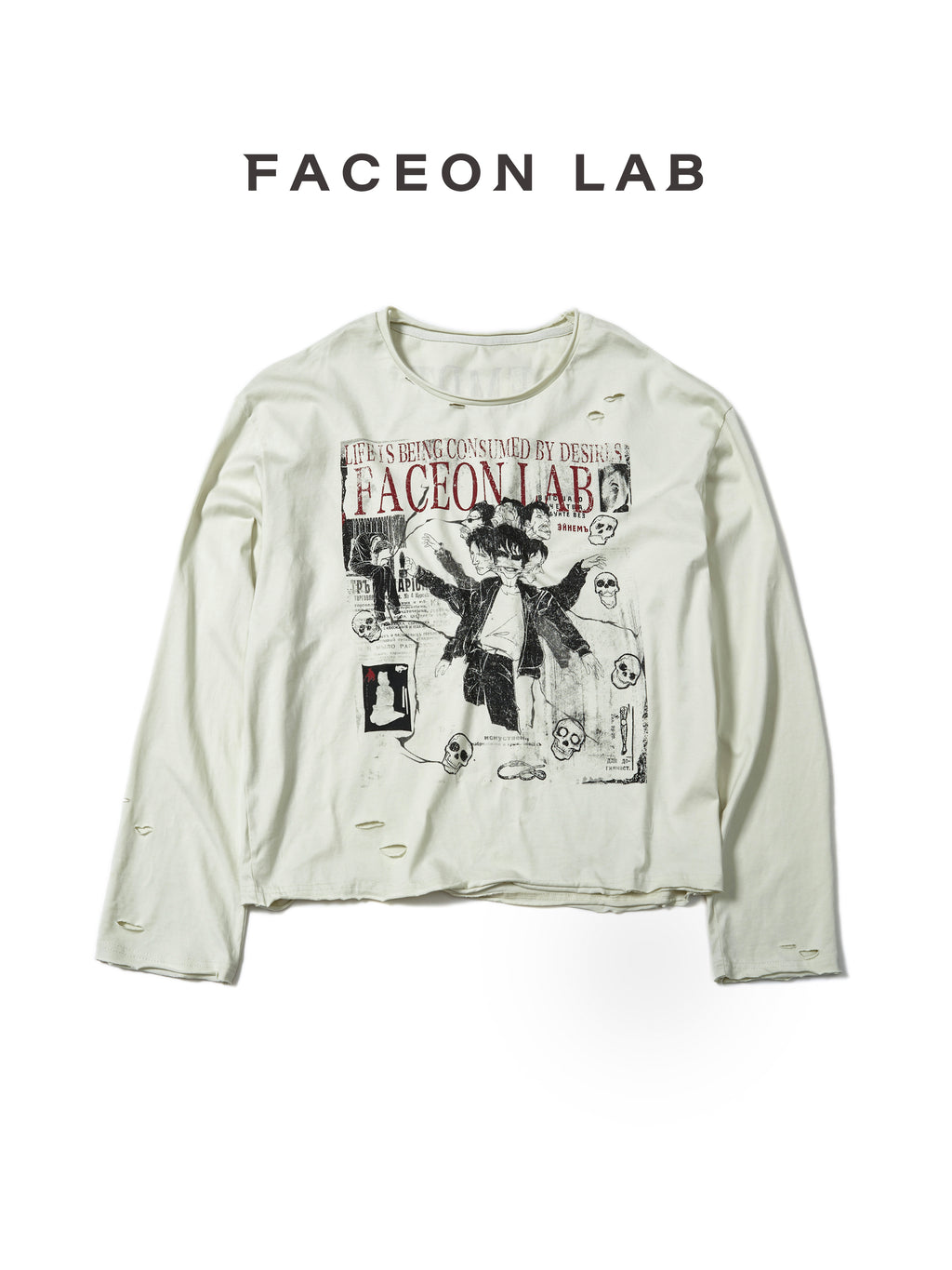 FACEONLAB Six Mood Distressed Destroyed Long Sleeve Top
