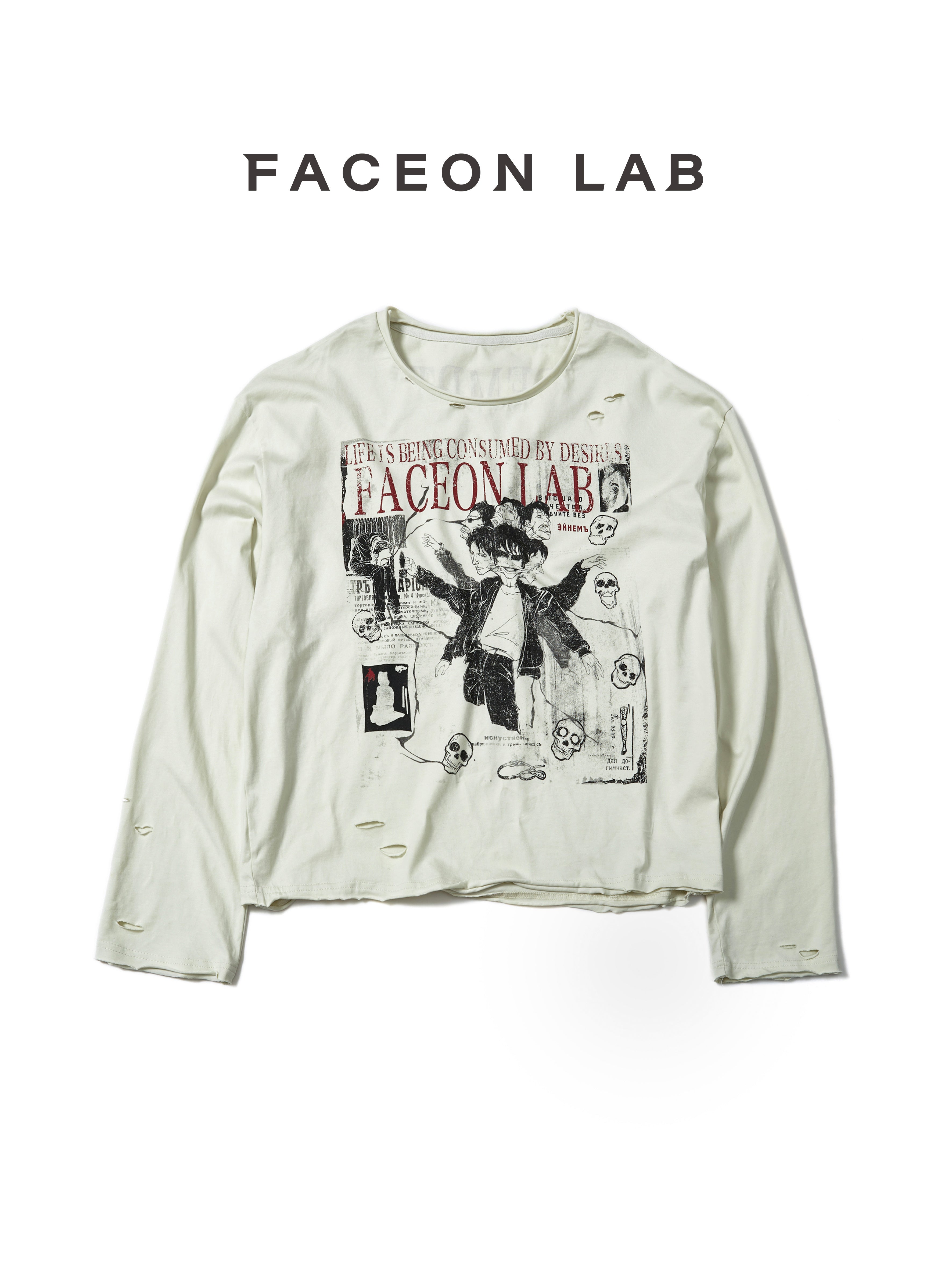FACEONLAB Six Mood Distressed Destroyed Long Sleeve Top