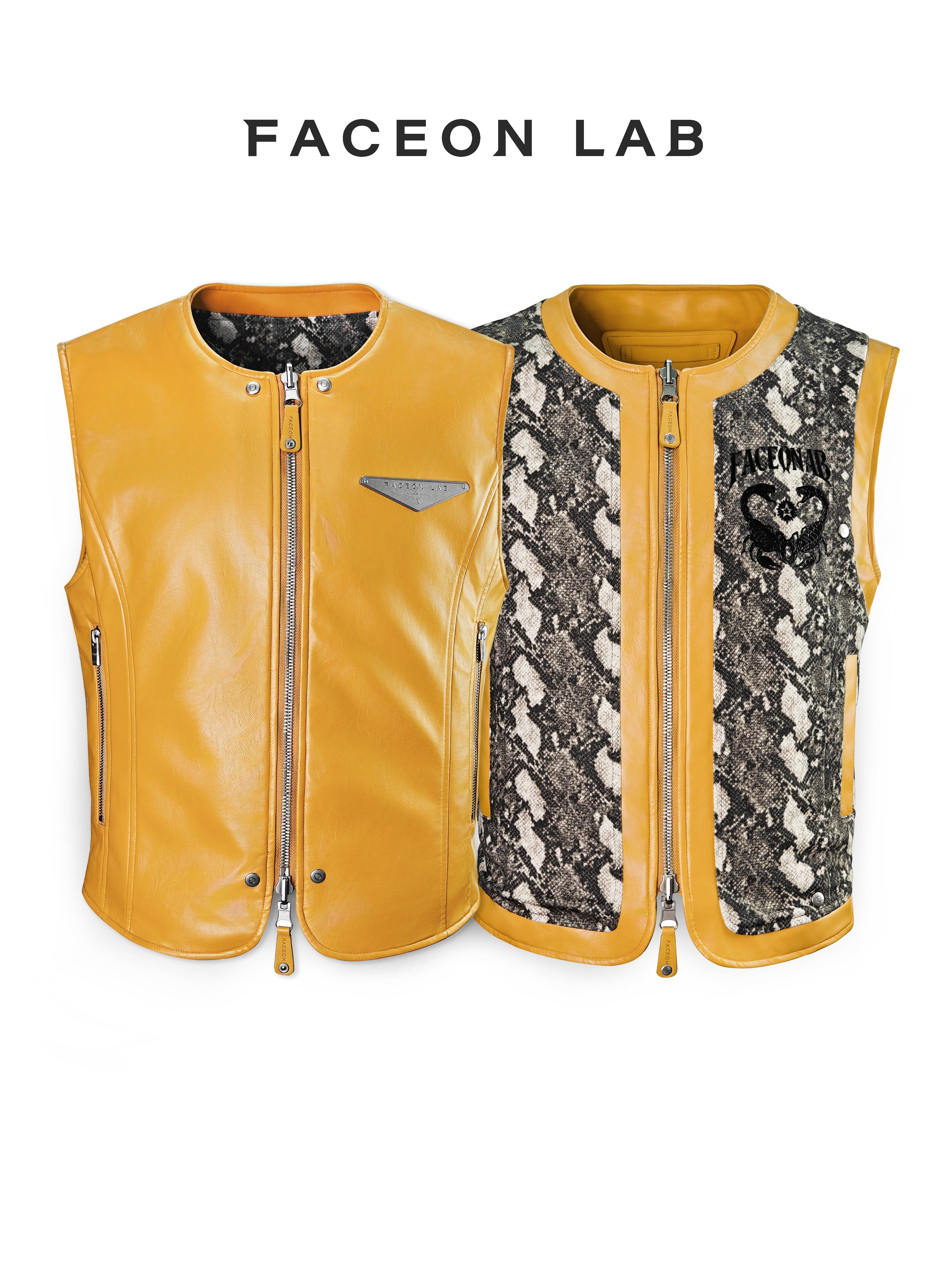 FACEONLAB Reversible Snake Print Faux Leather Vest