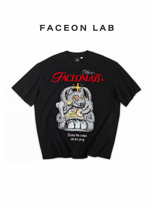 FACEONLAB Cartoon Big Bad Wolf Warrior Graphic T-shirt