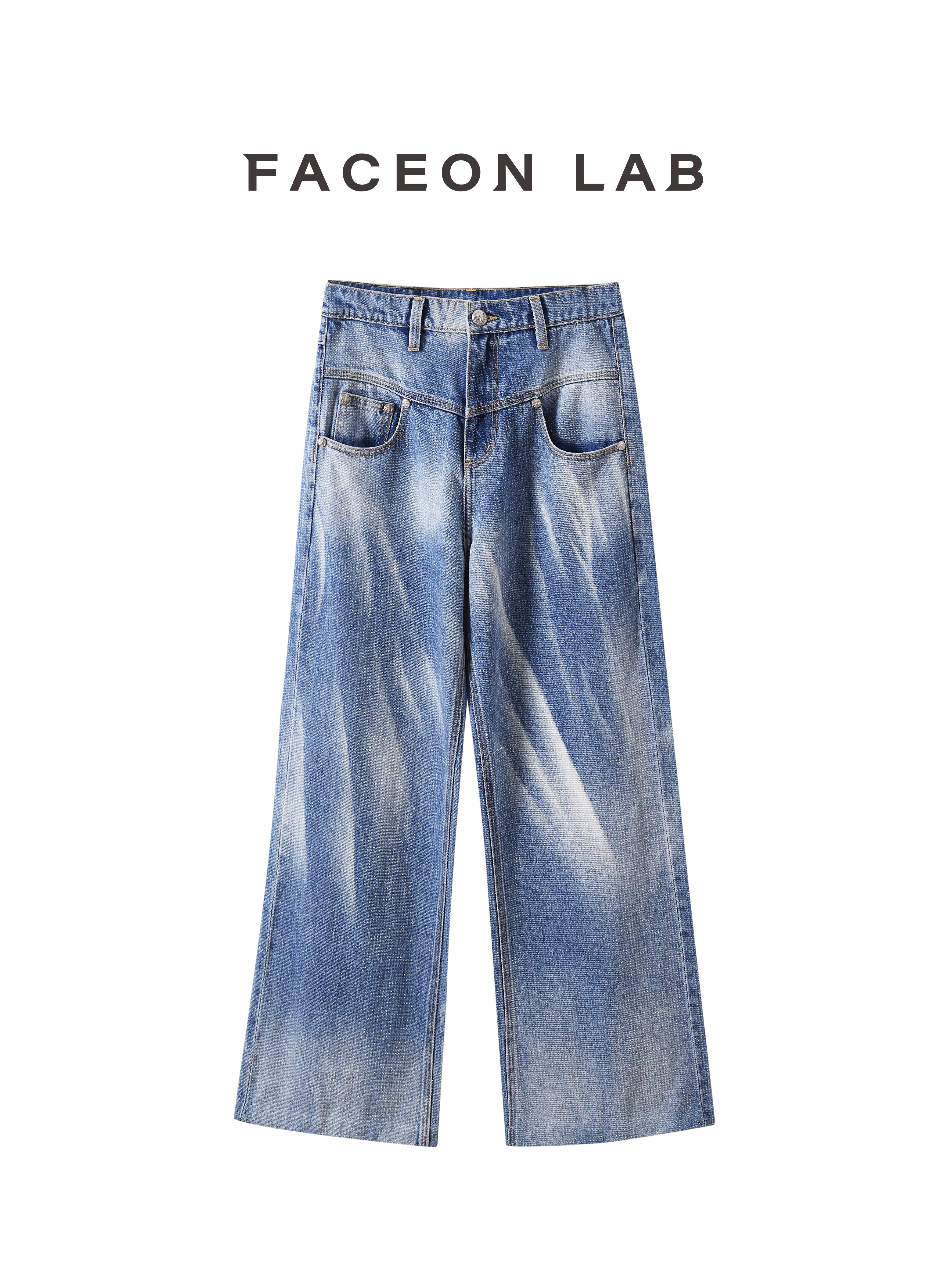 FACEONLAB Crystal Ice Blue Full Rhinestone Jeans