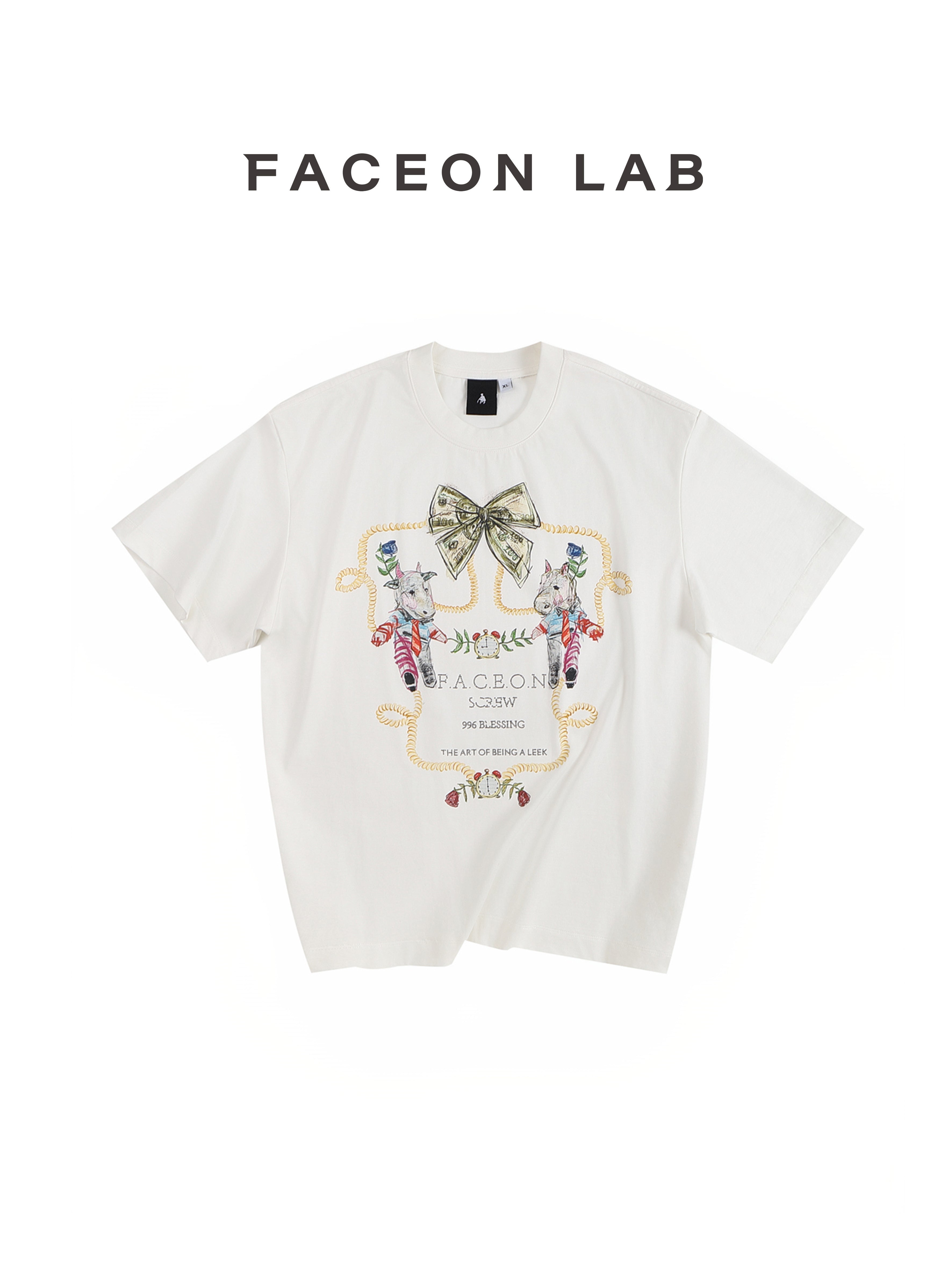 FACEONLAB Crayon Drawing Ox & Horse T-shirt