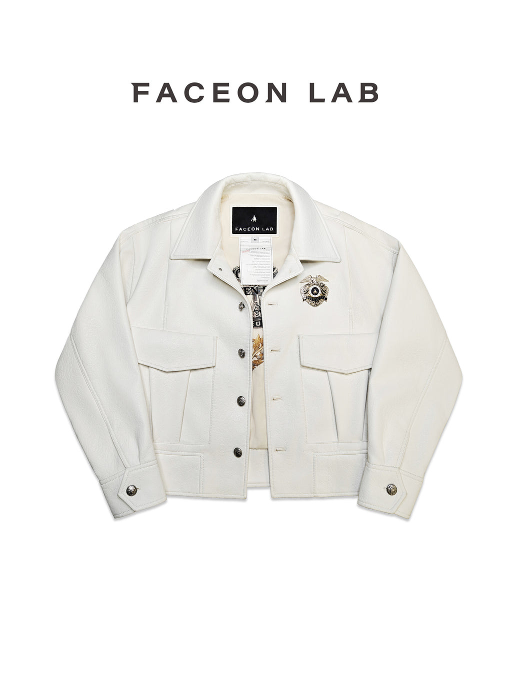FACEONLAB Mounted Police Medal PU Leather Jacket