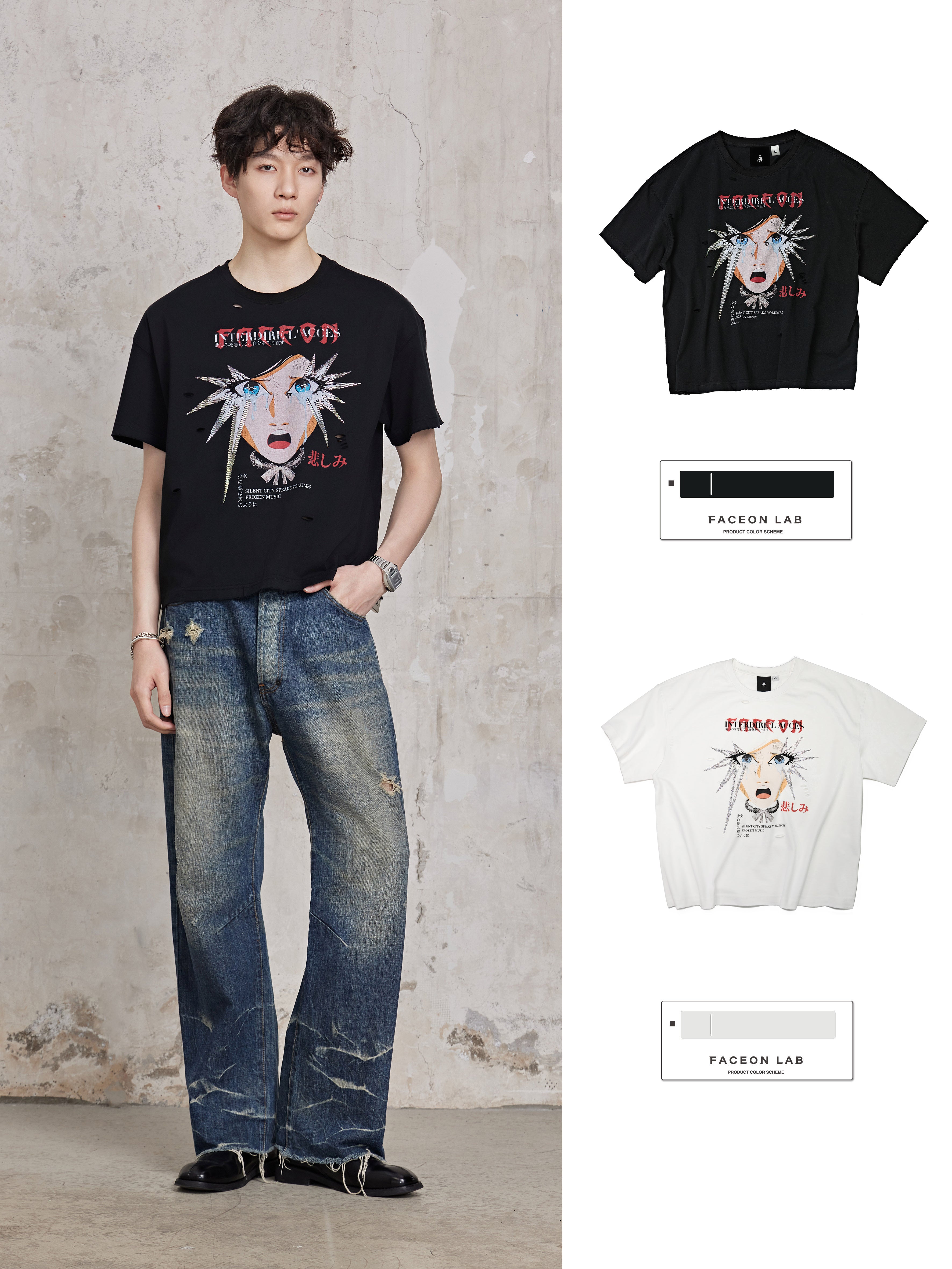 FACEONLAB Girl's Tears Rhinestone T-shirt