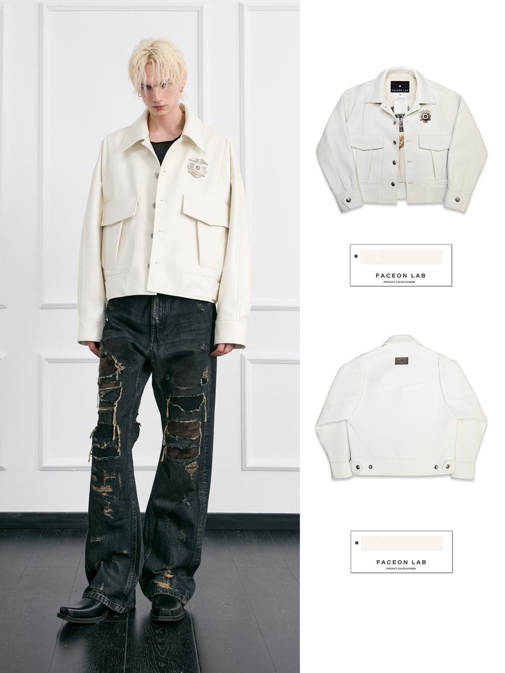 FACEONLAB Mounted Police Medal PU Leather Jacket