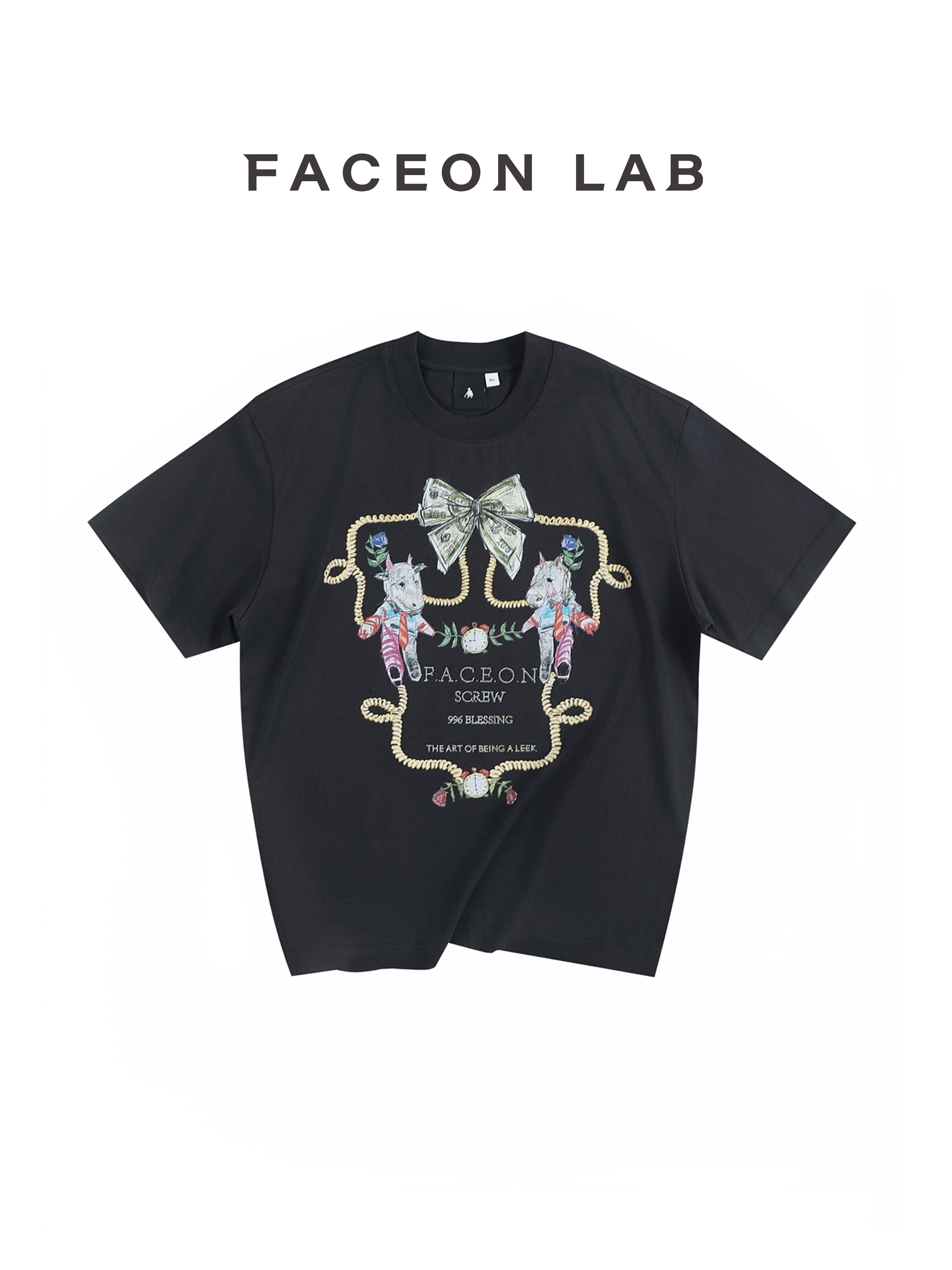 FACEONLAB Crayon Drawing Ox & Horse T-shirt
