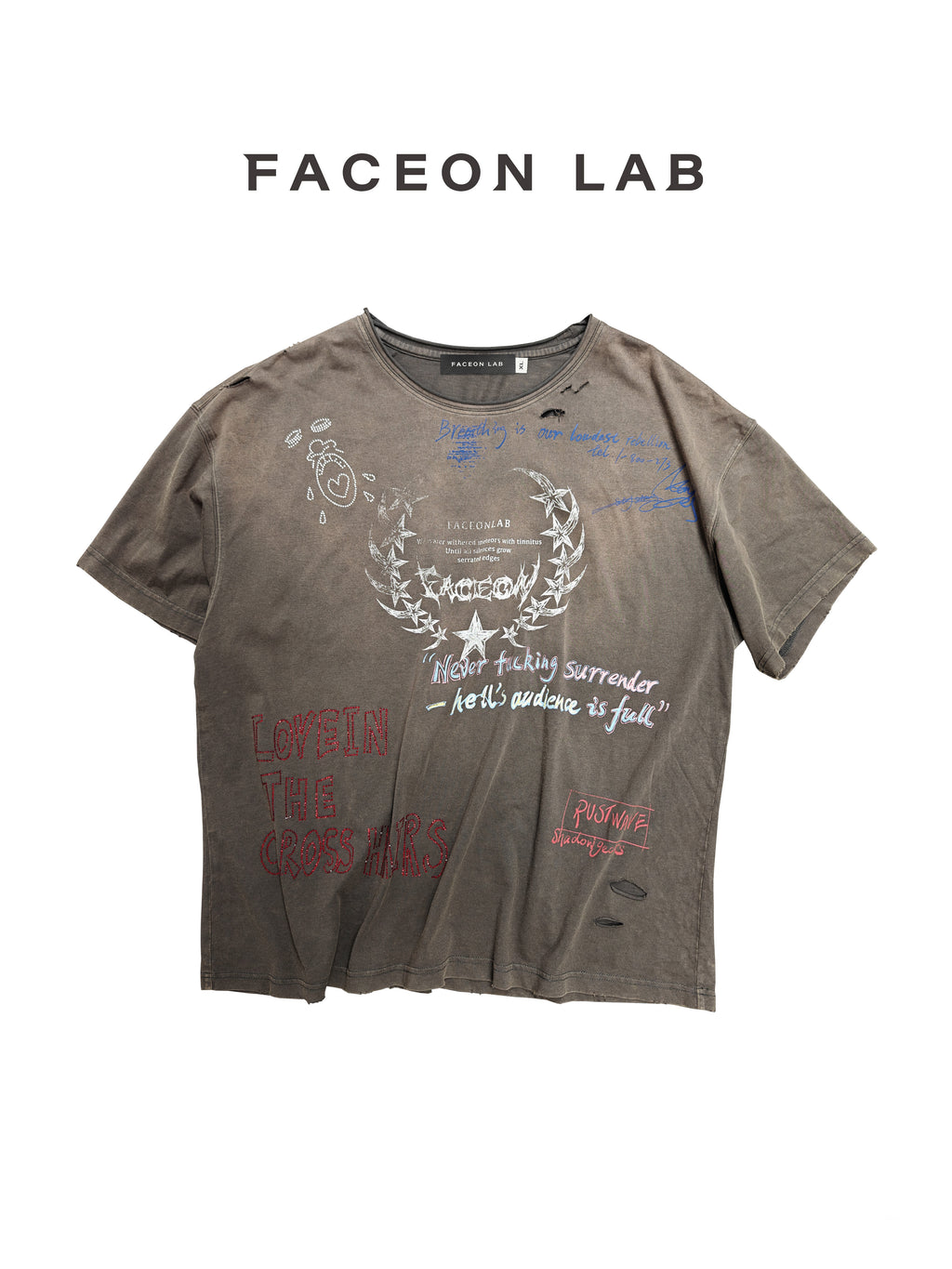FACEONLAB Post-Punk Slogan Graphic T-shirt