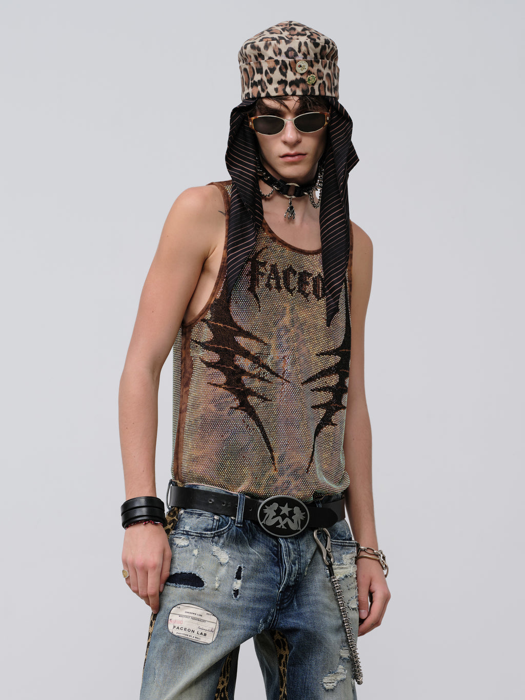 FACEONLAB Fierce Leopard Rhinestone Tank Top