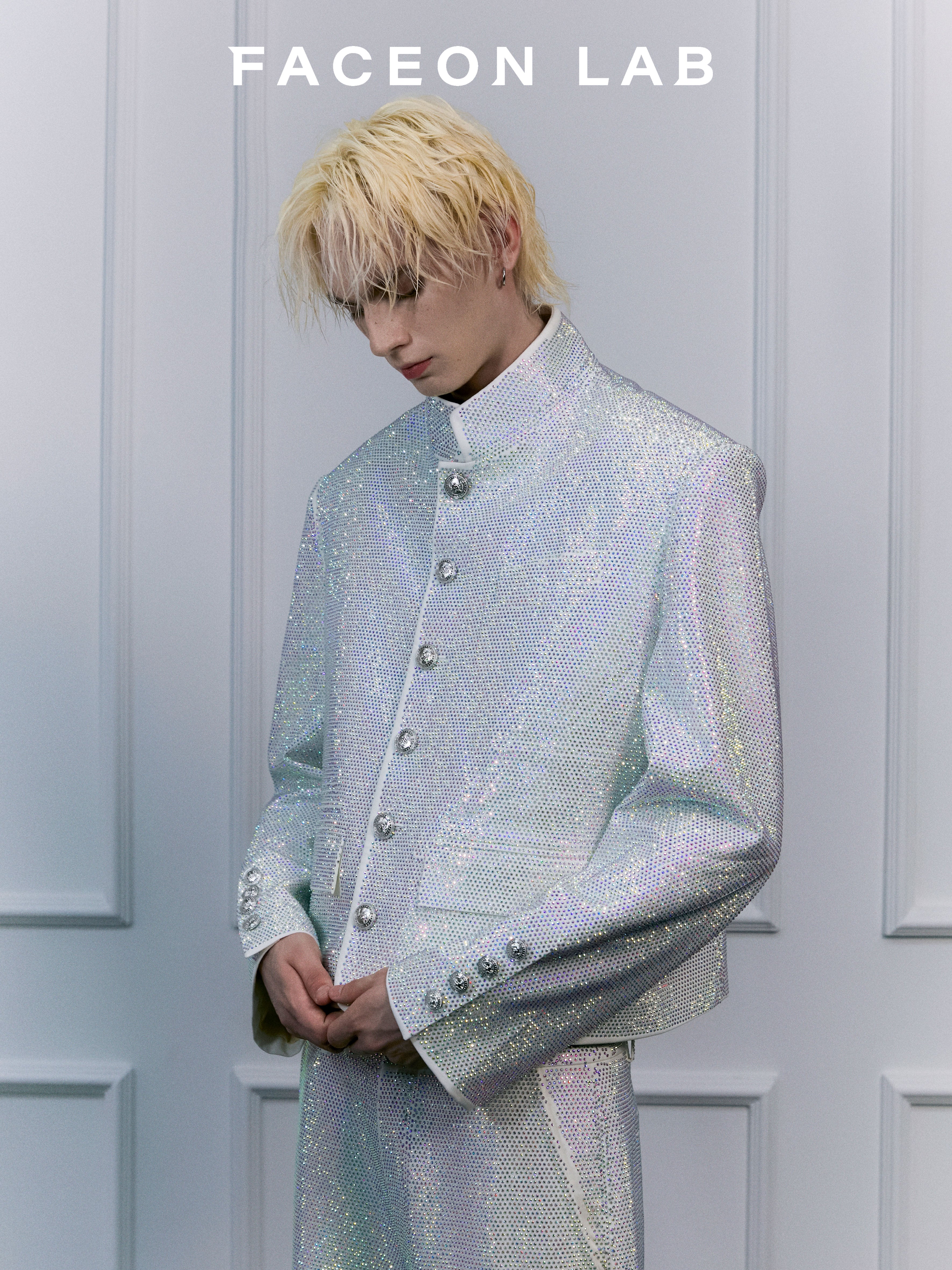 FACEONLAB Galaxy Bling Rhinestone Stand Collar Jacket Uniform