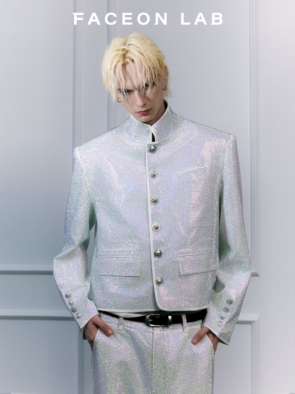 FACEONLAB Galaxy Bling Rhinestone Stand Collar Jacket Uniform