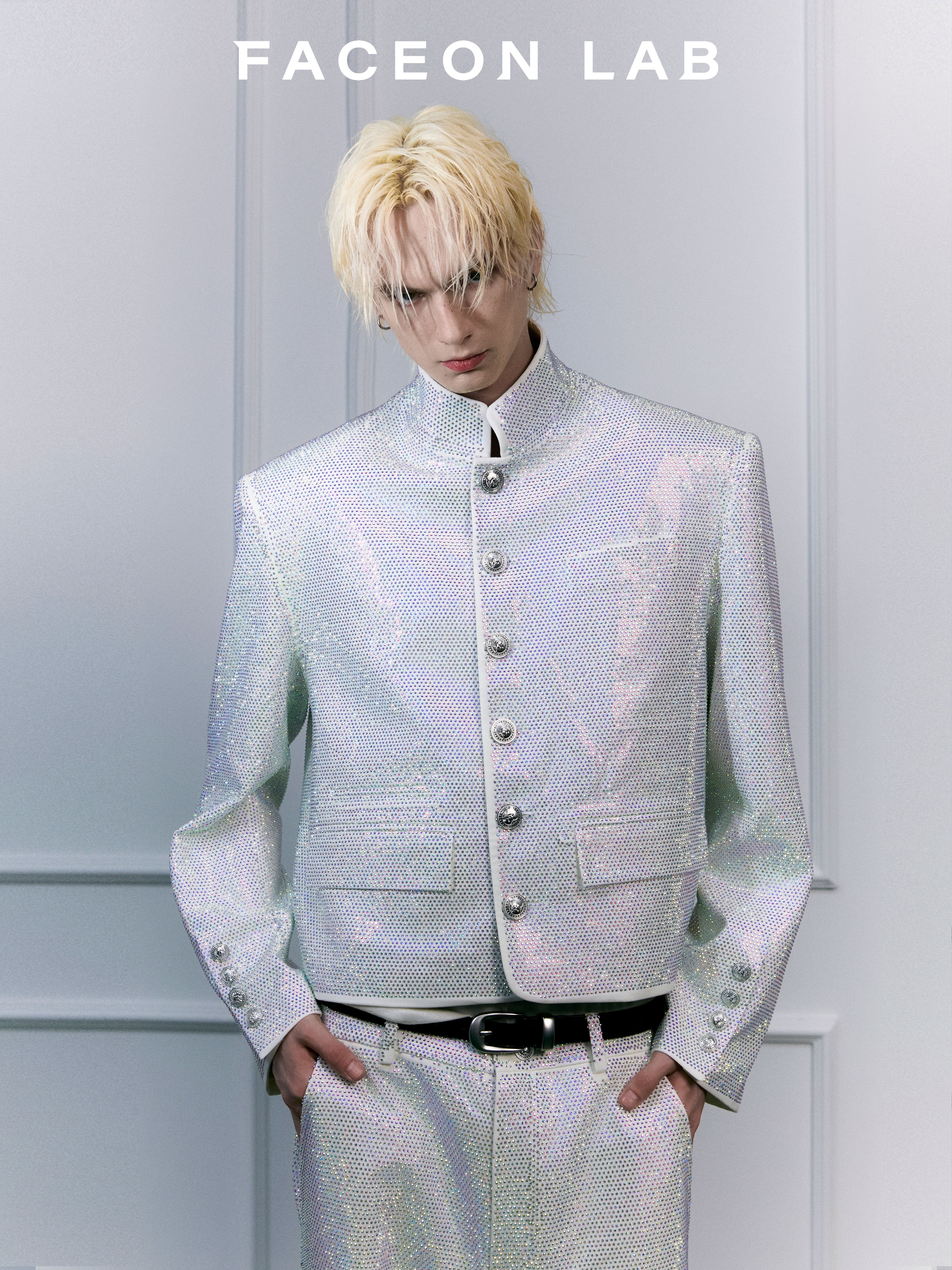 FACEONLAB Galaxy Bling Rhinestone Stand Collar Jacket Uniform