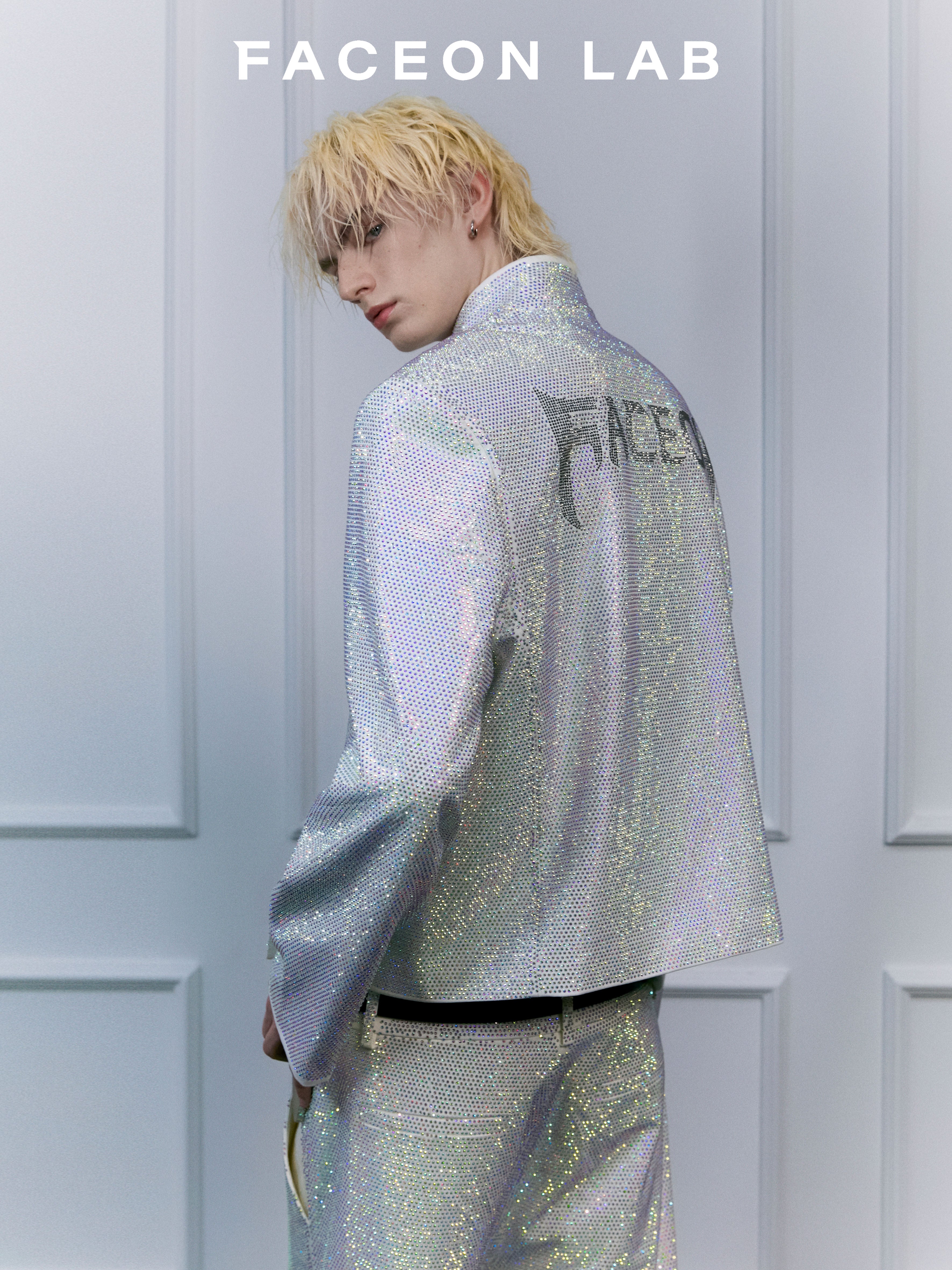 FACEONLAB Galaxy Bling Rhinestone Stand Collar Jacket Uniform