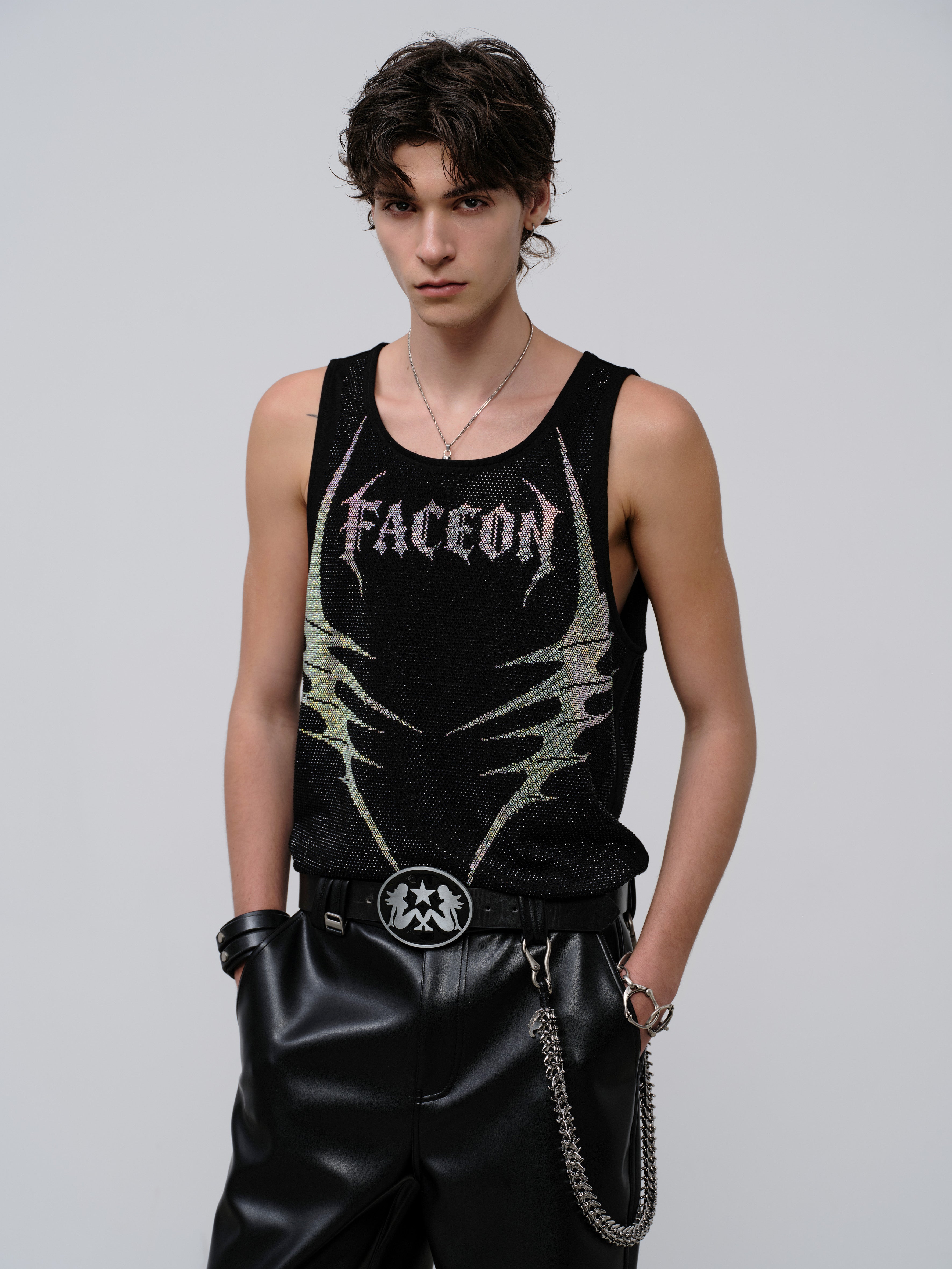 FACEONLAB Fierce Leopard Rhinestone Tank Top