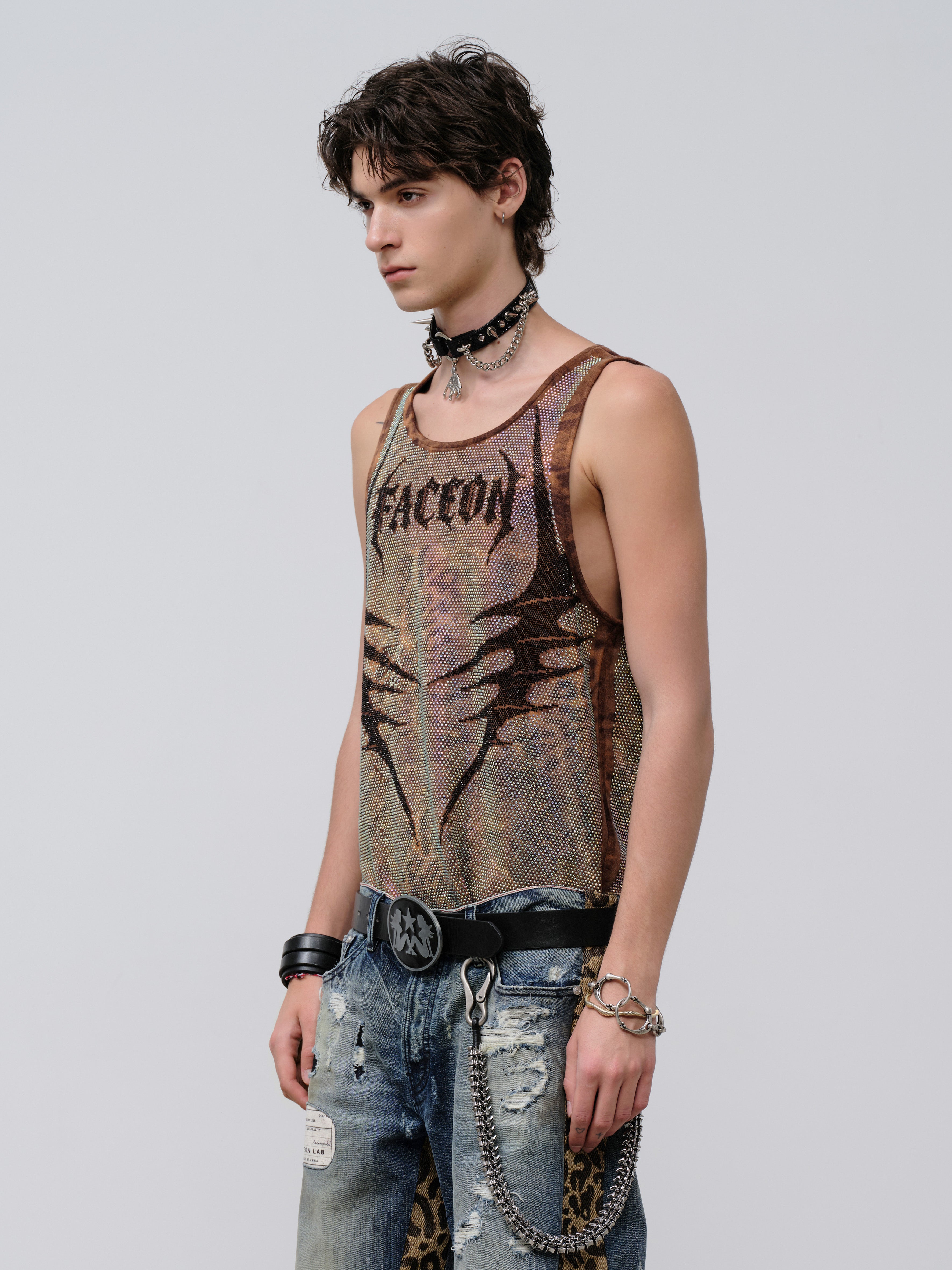 FACEONLAB Fierce Leopard Rhinestone Tank Top