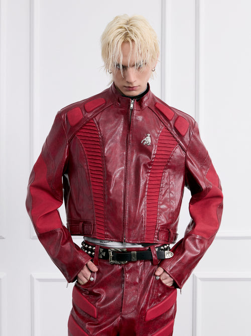 FACEONLAB Akira Cropped Moto Leather Jacket