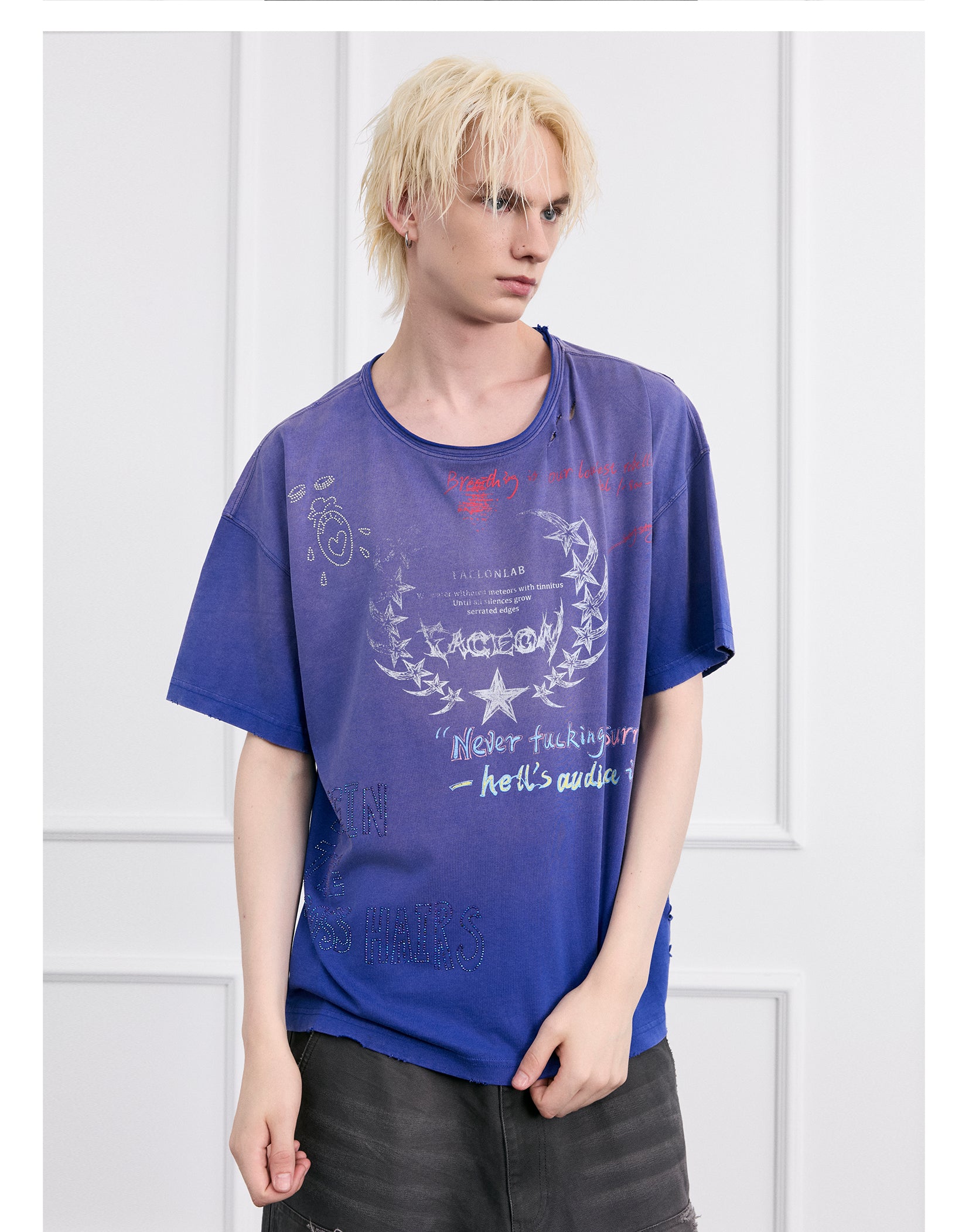 FACEONLAB Post-Punk Slogan Graphic T-shirt