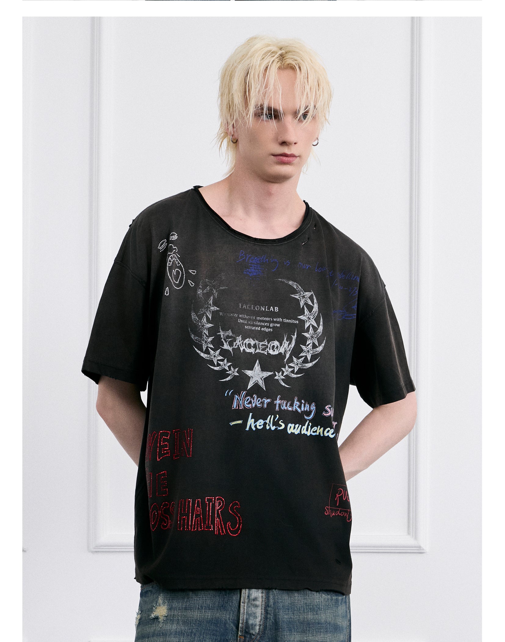 FACEONLAB Post-Punk Slogan Graphic T-shirt