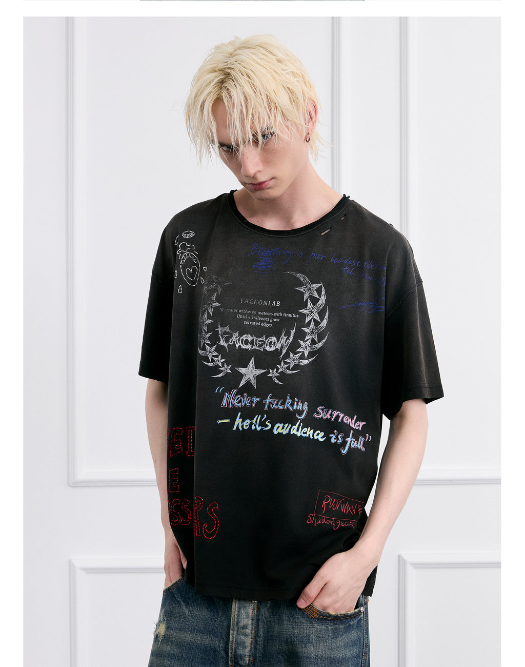 FACEONLAB Post-Punk Slogan Graphic T-shirt