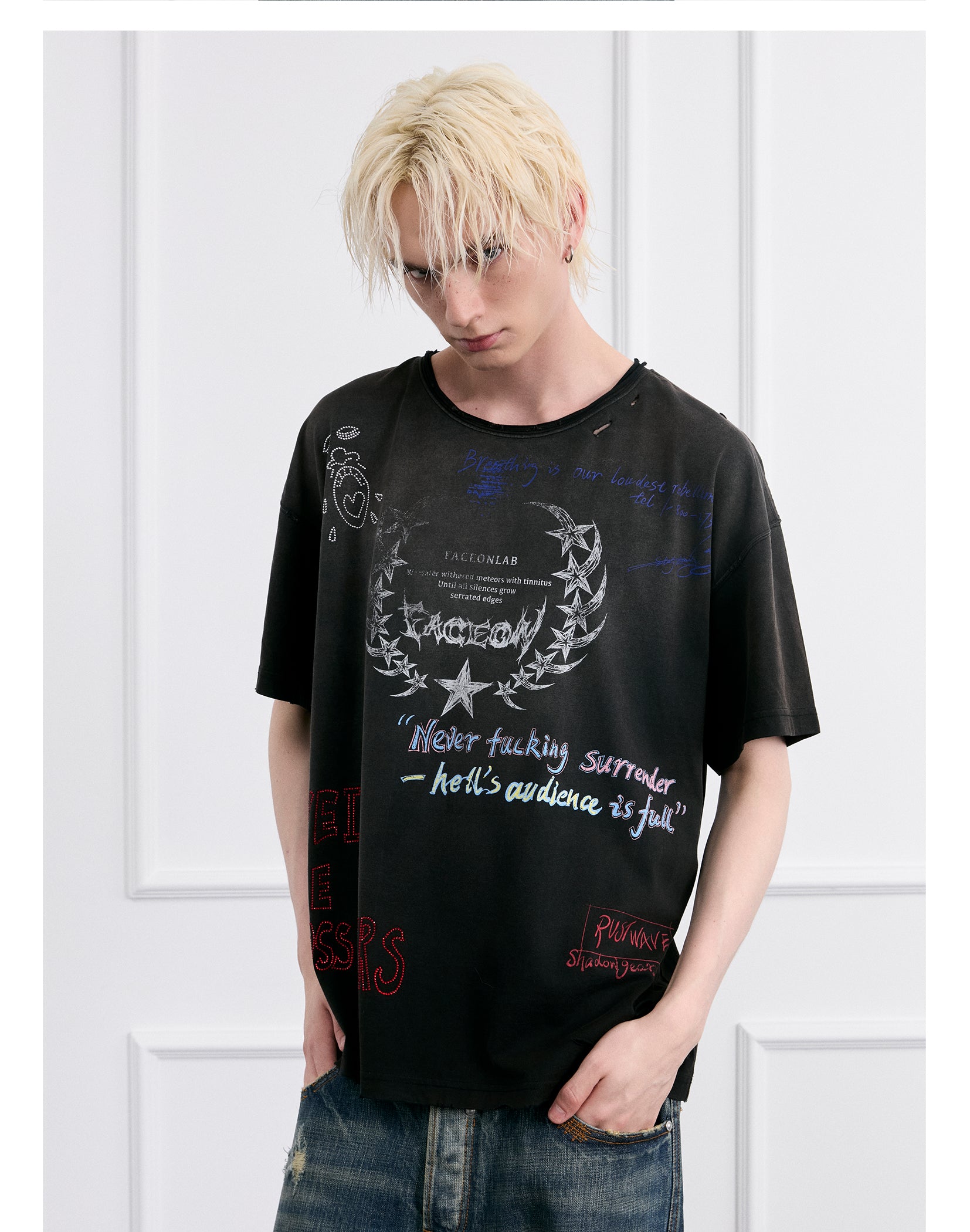FACEONLAB Post-Punk Slogan Graphic T-shirt