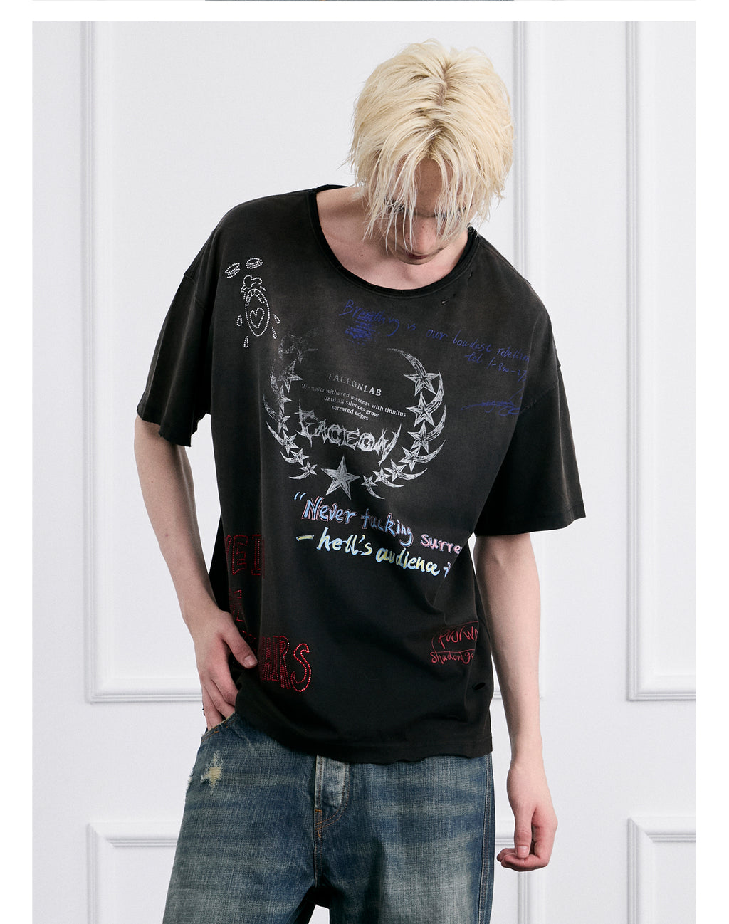 FACEONLAB Post-Punk Slogan Graphic T-shirt
