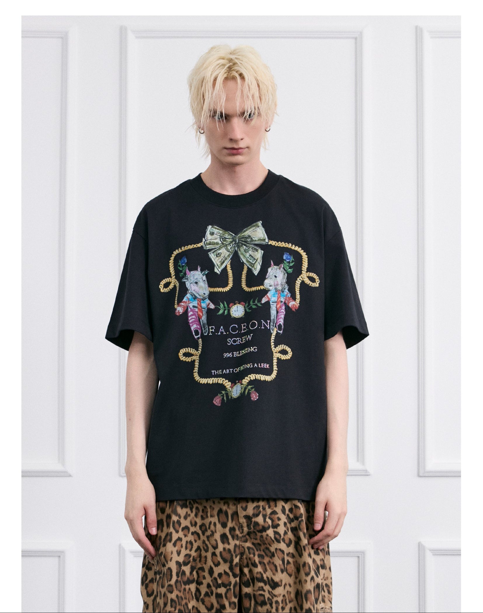 FACEONLAB Crayon Drawing Ox & Horse T-shirt