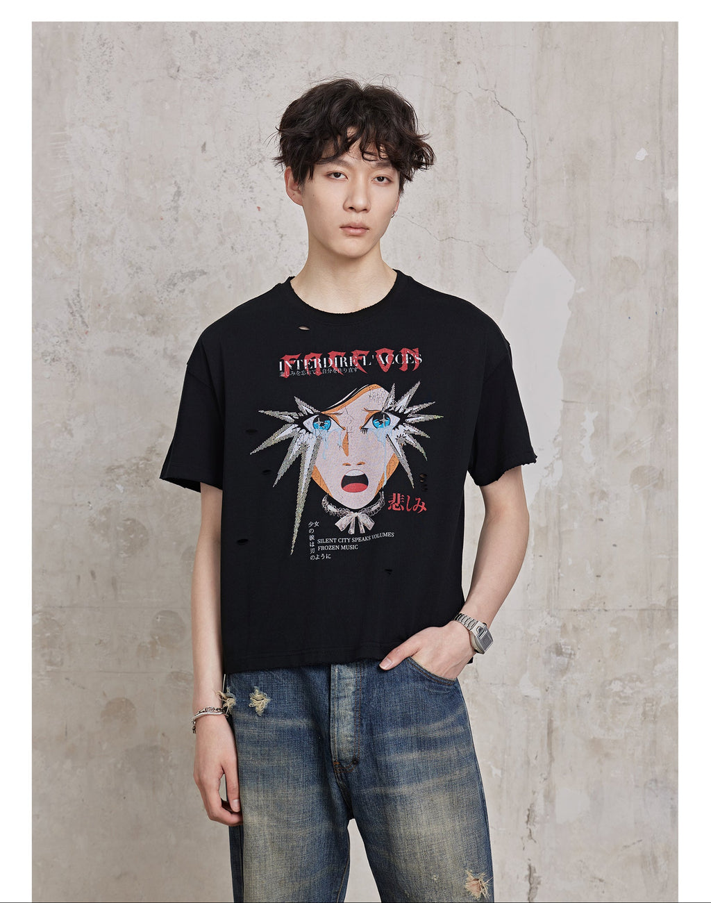 FACEONLAB Girl's Tears Rhinestone T-shirt