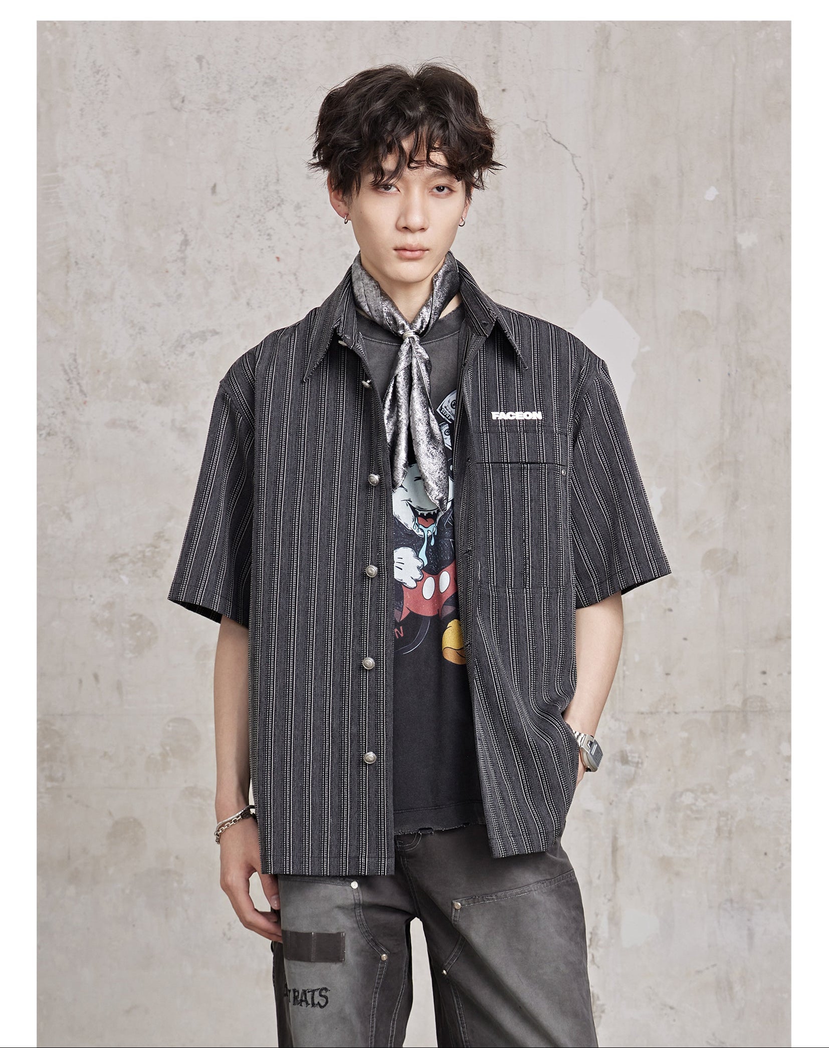 FACEONLAB Striped Short Sleeve Shirt