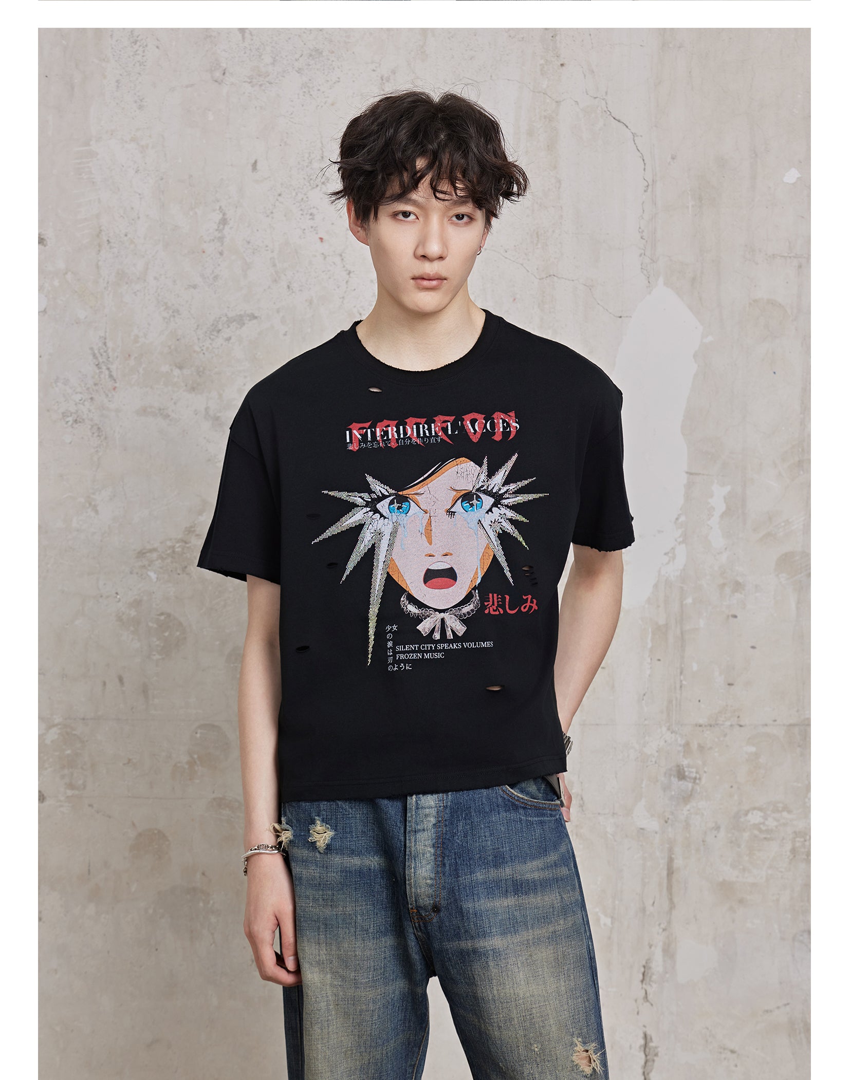 FACEONLAB Girl's Tears Rhinestone T-shirt