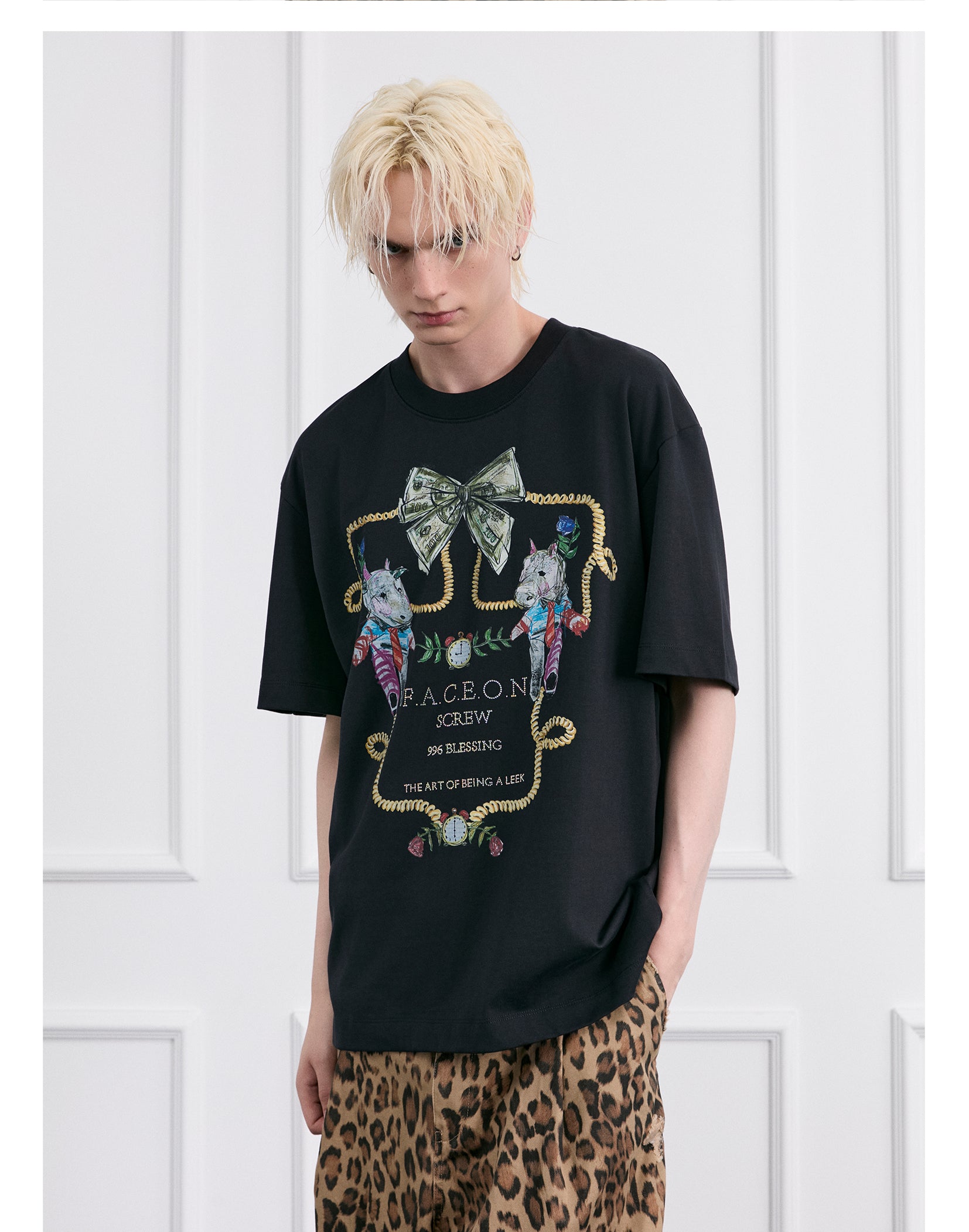 FACEONLAB Crayon Drawing Ox & Horse T-shirt