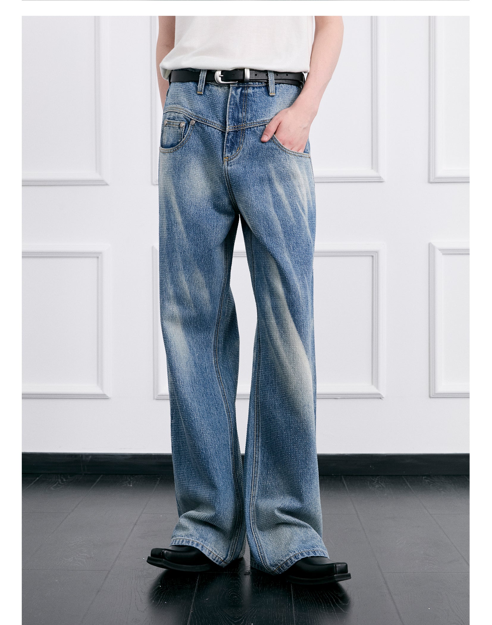 FACEONLAB Crystal Ice Blue Full Rhinestone Jeans