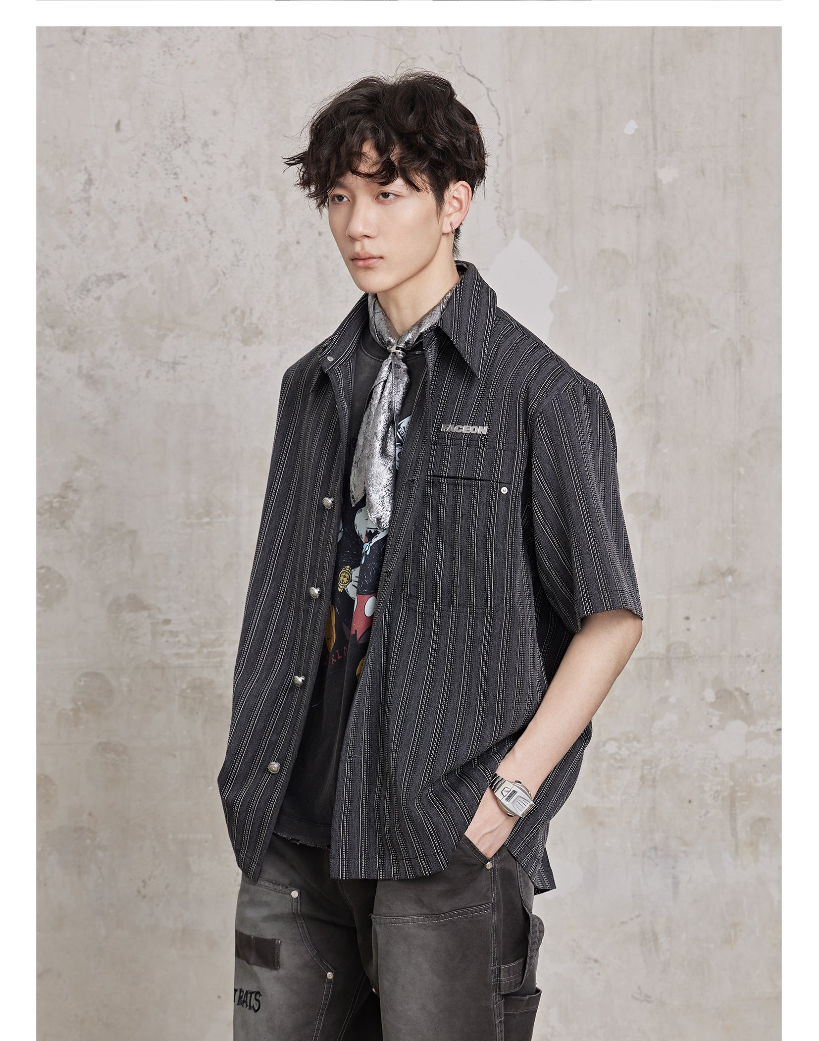 FACEONLAB Striped Short Sleeve Shirt