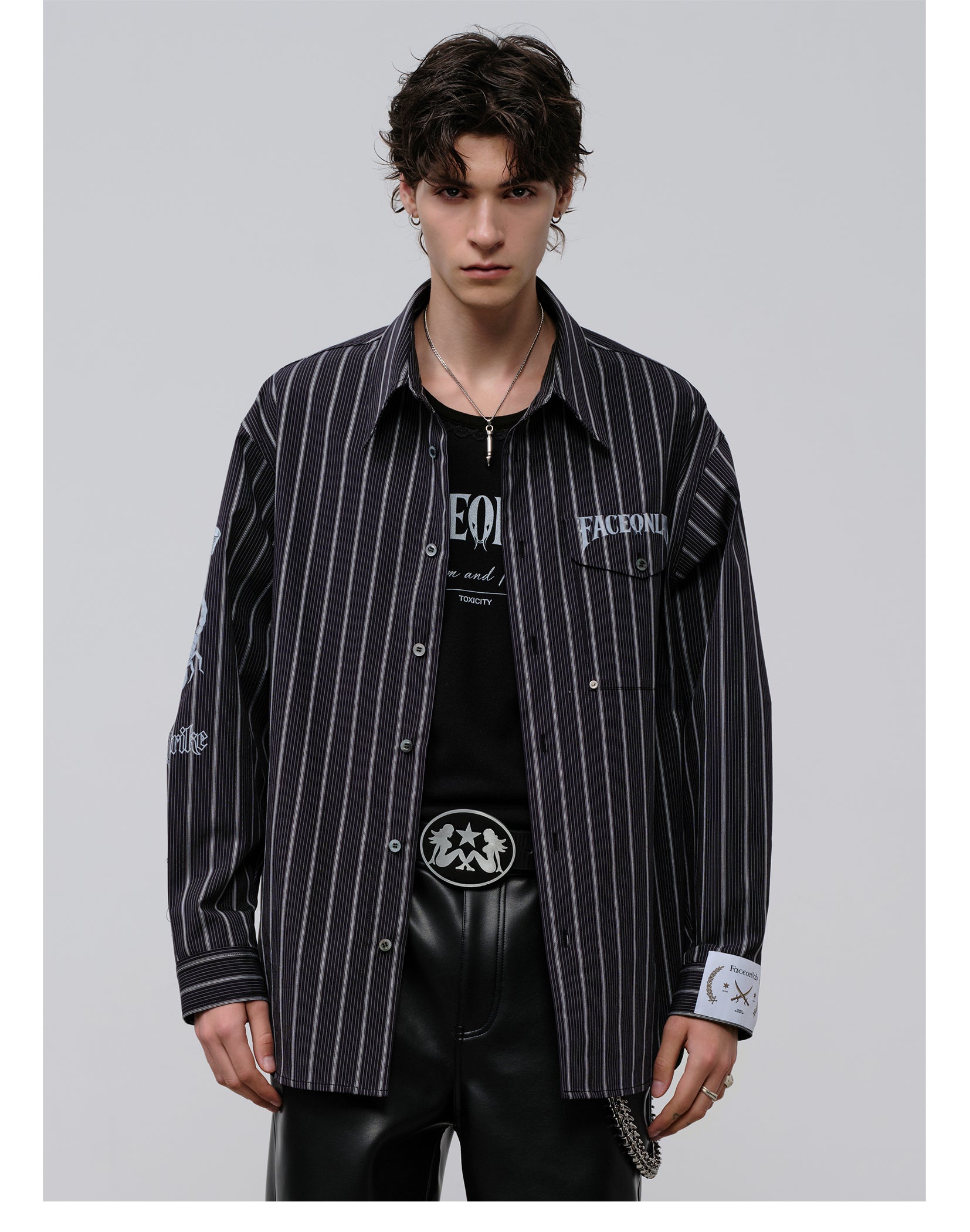 FACEONLAB Danger & Temptation Striped Animal Print Shirt
