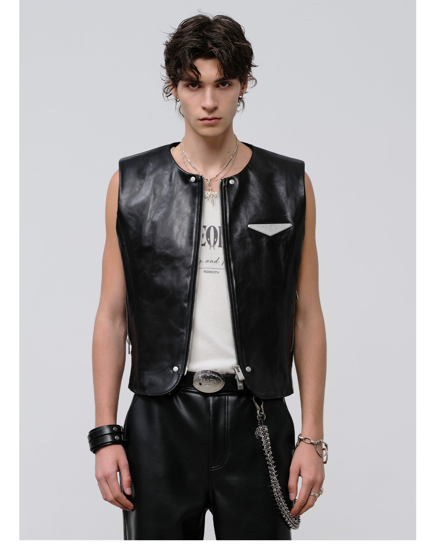 FACEONLAB Reversible Snake Print Faux Leather Vest