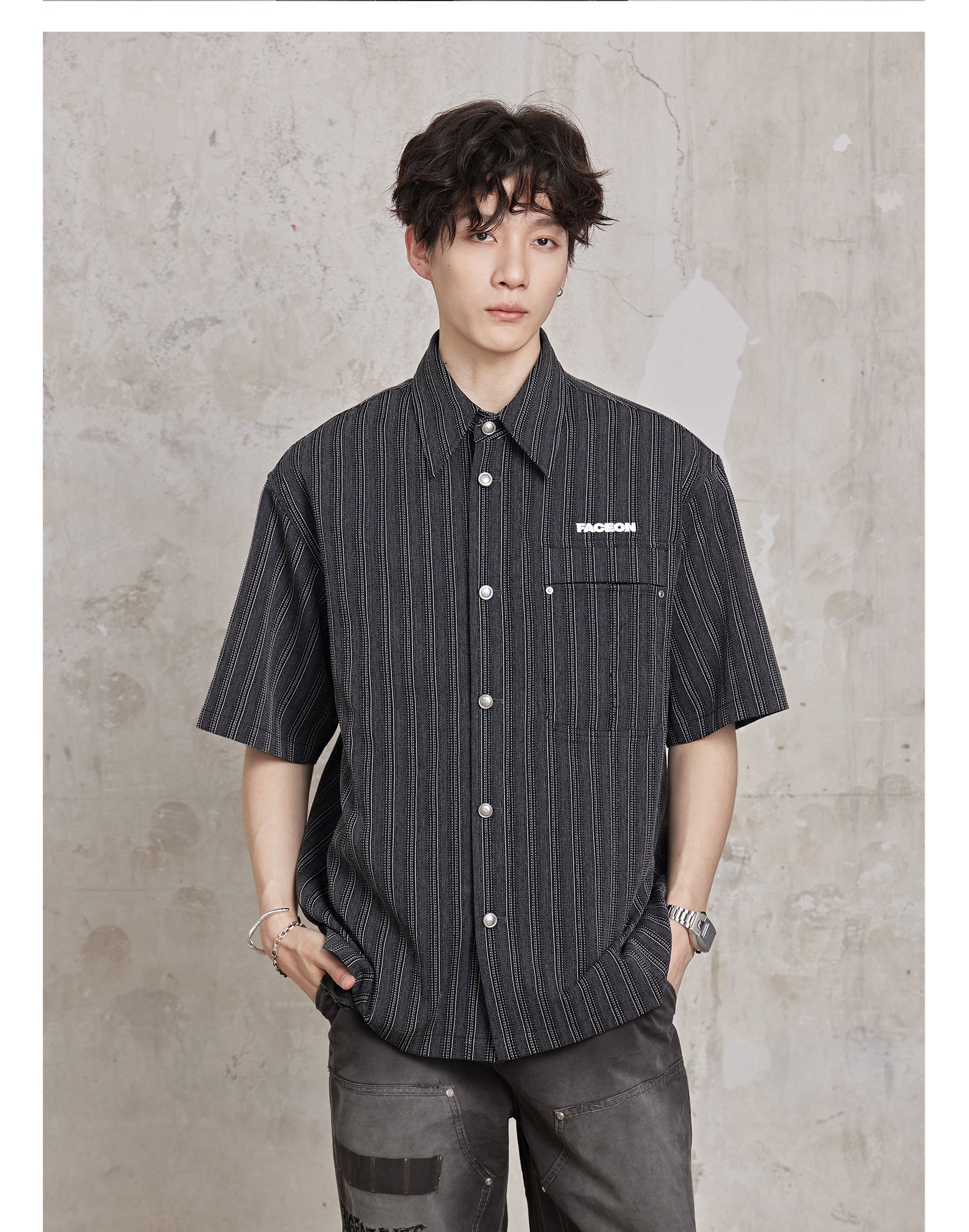 FACEONLAB Striped Short Sleeve Shirt