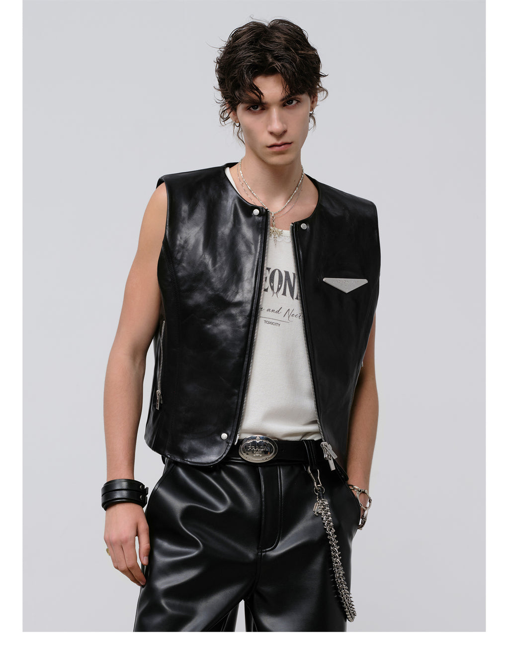 FACEONLAB Reversible Snake Print Faux Leather Vest