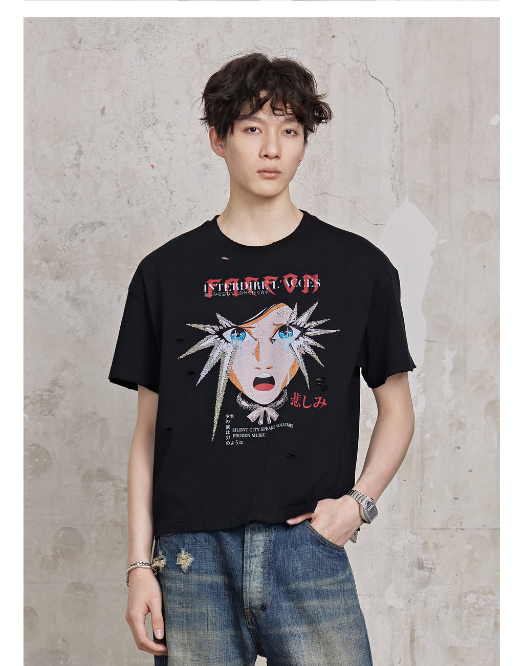 FACEONLAB Girl's Tears Rhinestone T-shirt