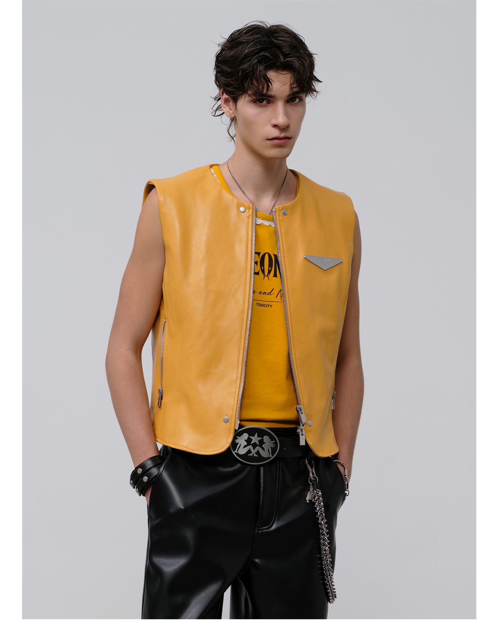 FACEONLAB Reversible Snake Print Faux Leather Vest