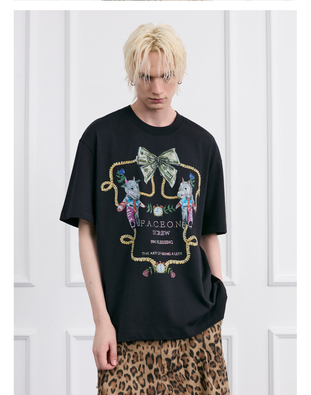 FACEONLAB Crayon Drawing Ox & Horse T-shirt