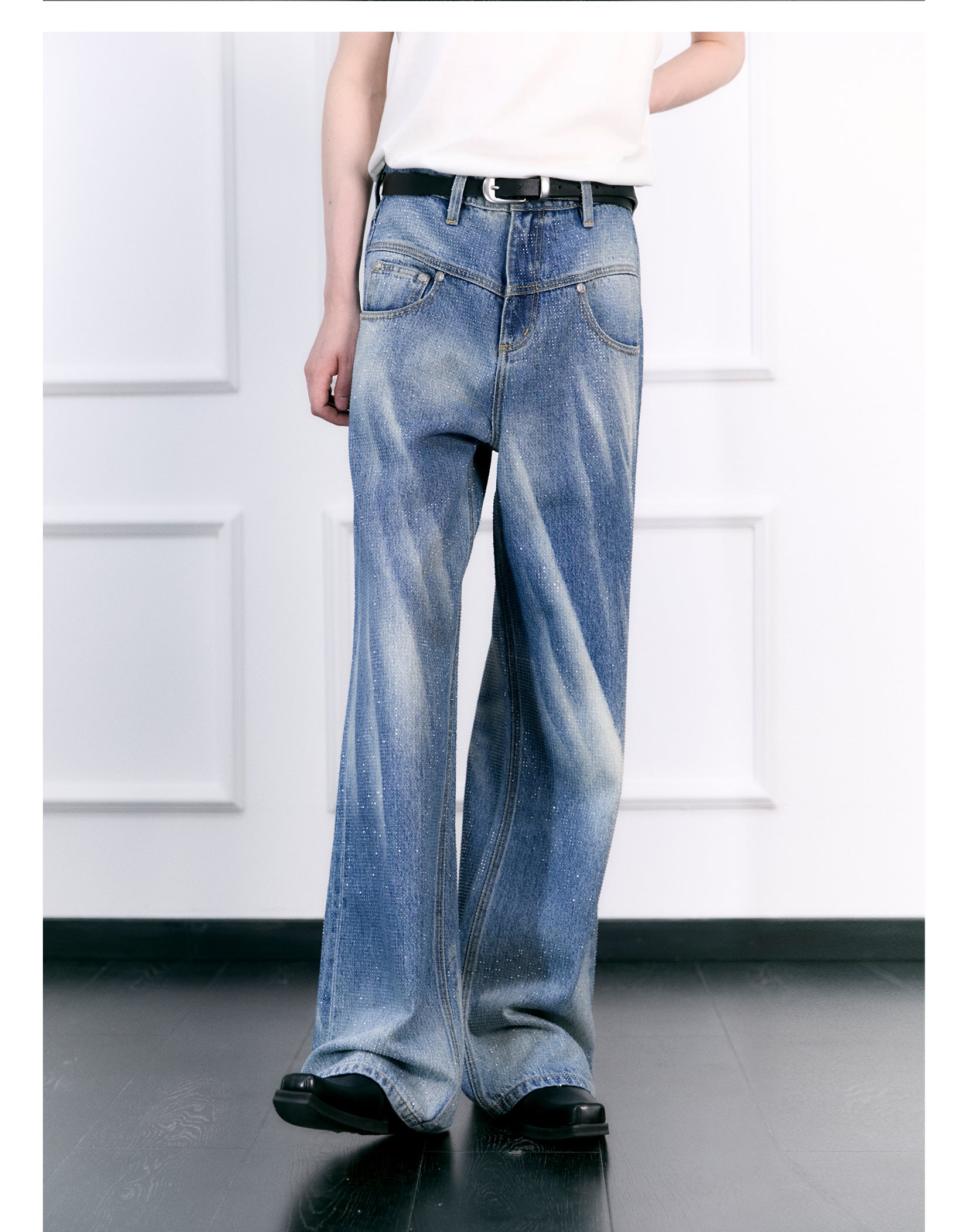 FACEONLAB Crystal Ice Blue Full Rhinestone Jeans