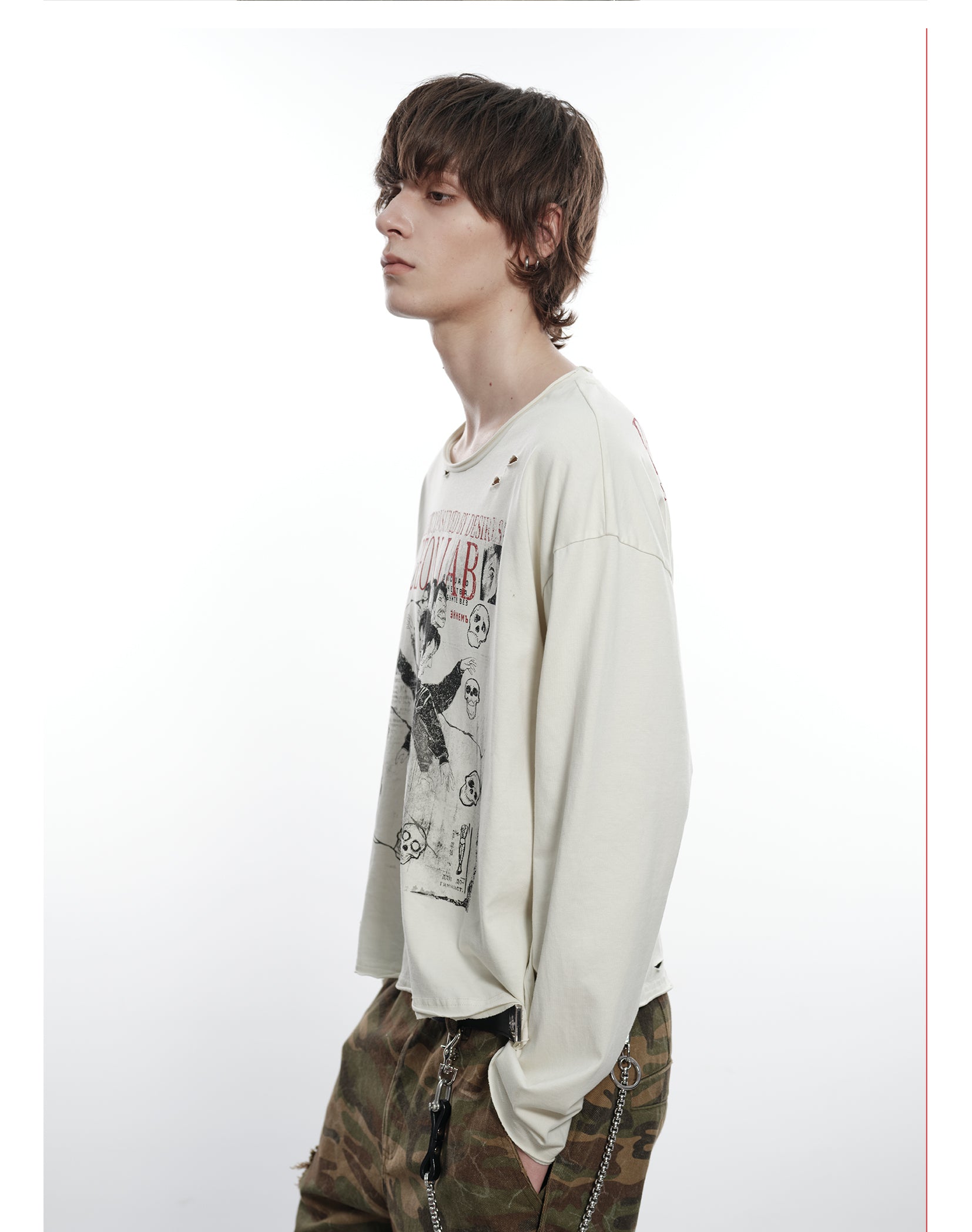 FACEONLAB Six Mood Distressed Destroyed Long Sleeve Top