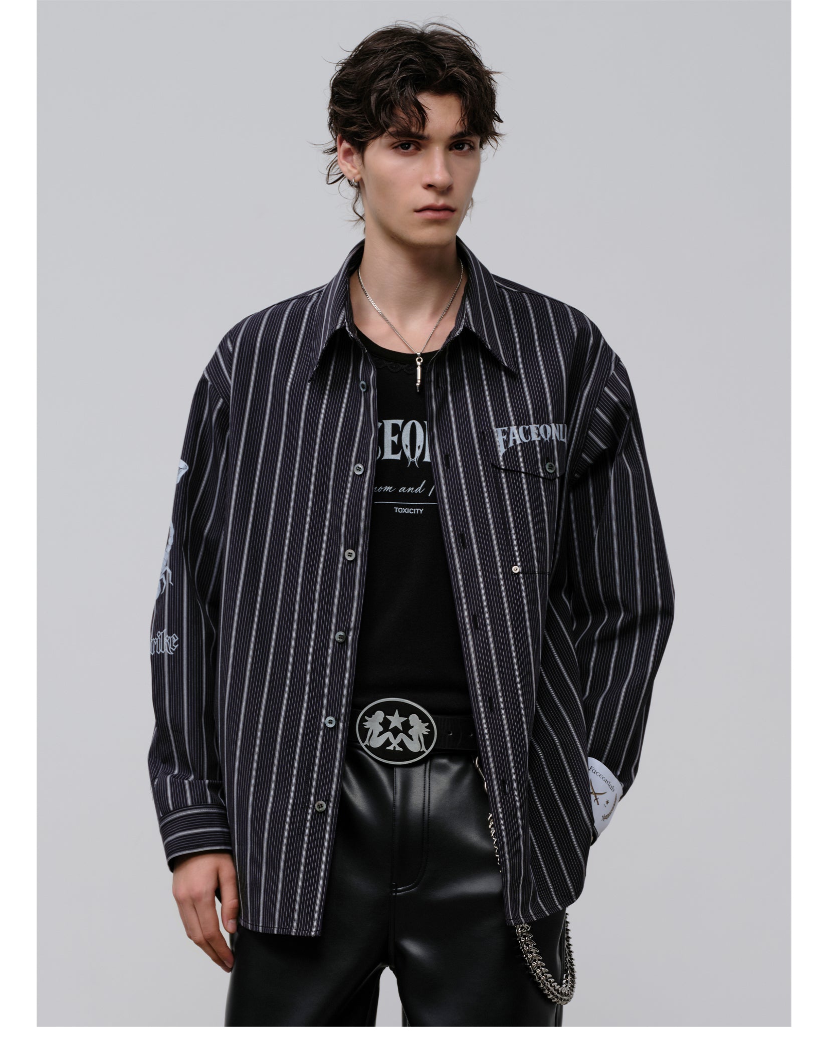 FACEONLAB Danger & Temptation Striped Animal Print Shirt
