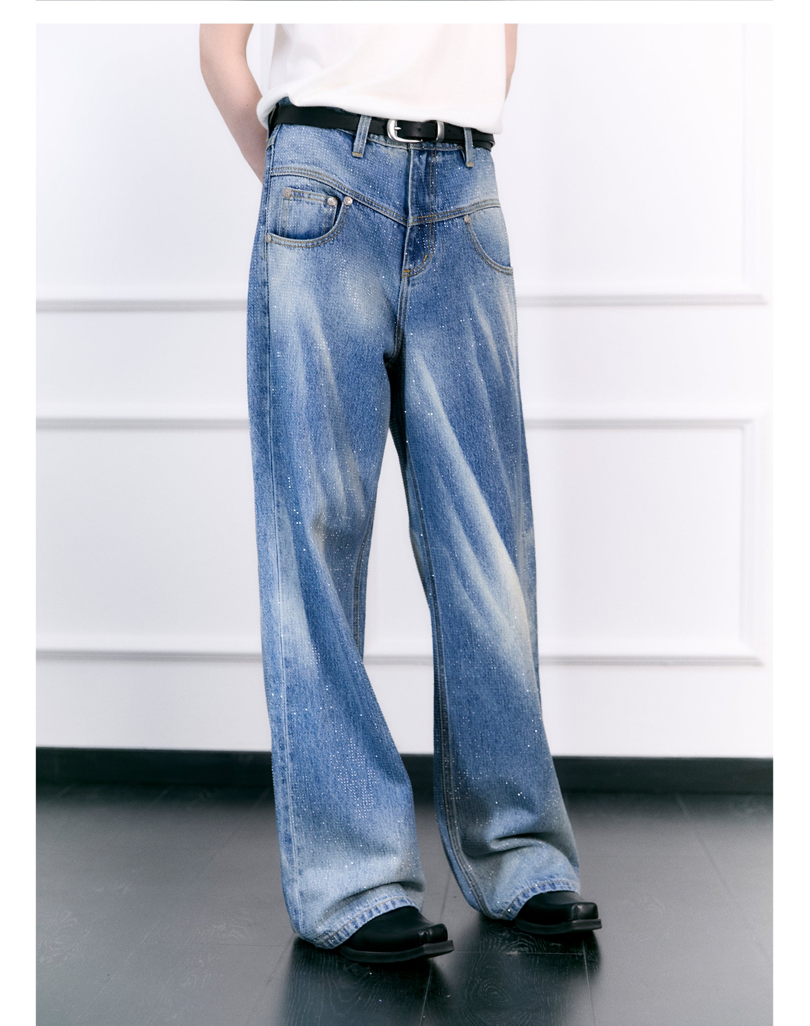 FACEONLAB Crystal Ice Blue Full Rhinestone Jeans