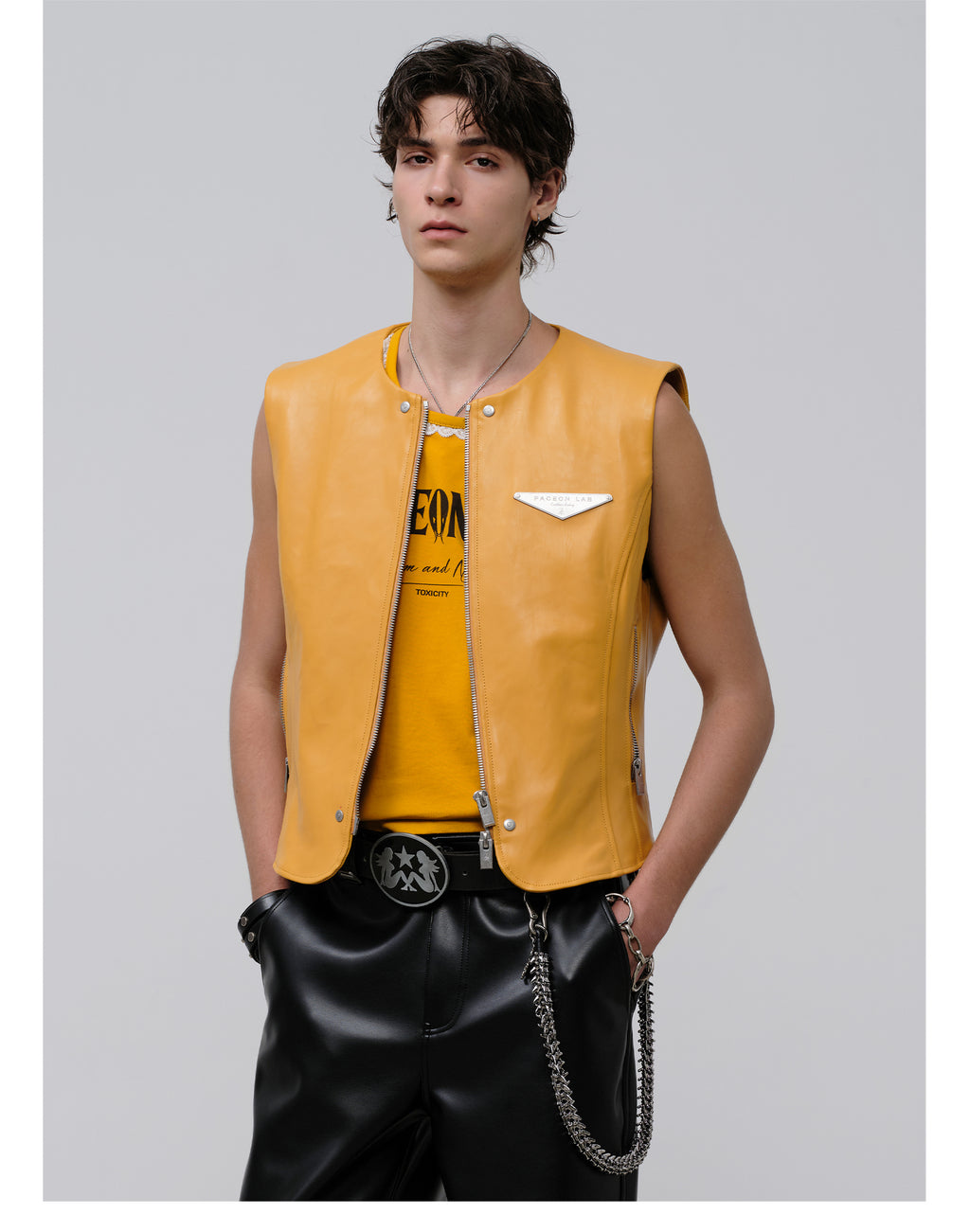 FACEONLAB Reversible Snake Print Faux Leather Vest