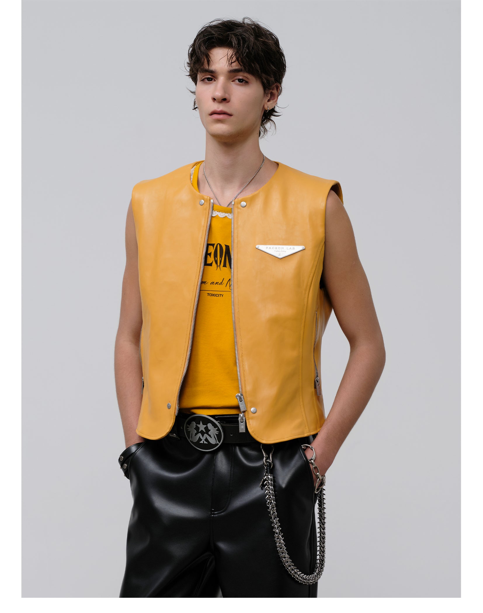 FACEONLAB Reversible Snake Print Faux Leather Vest